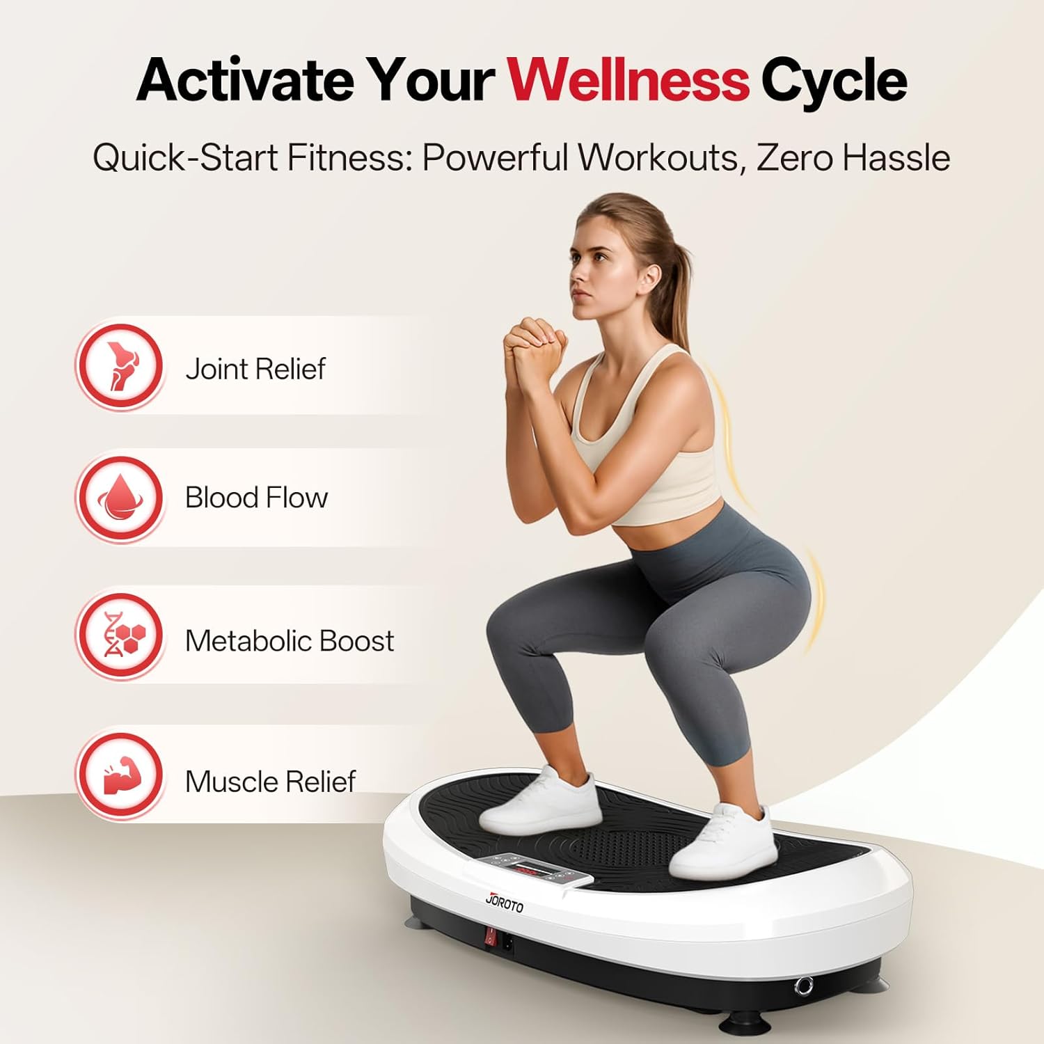 Thumbnail 4 de Plateforme vibrante 4D JOROTO JV50/JV60 avec 3 moteurs, Bluetooth et 120 niveaux (jusqu’à 158 kg)