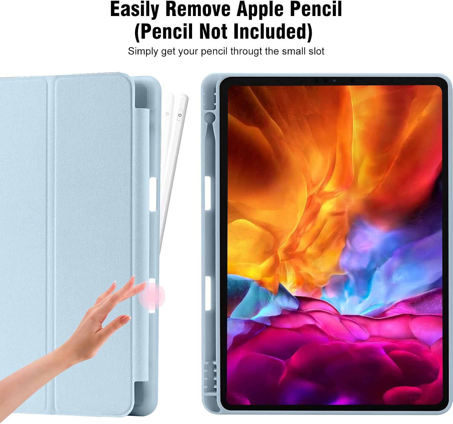 Detalle 2 de Sky Blue Premium PU Leather Case with Pencil Holder for iPad 9th/8th/7th Gen (10.2 inch)