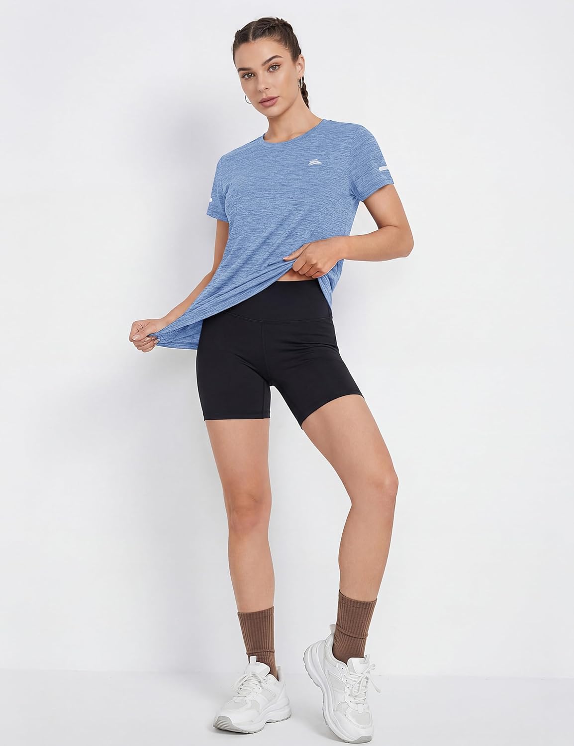 Thumbnail 2 de TACVASEN Damen Meliert Sport-T-Shirt mit Rundhals, Kurzarm und Reflexstreifen