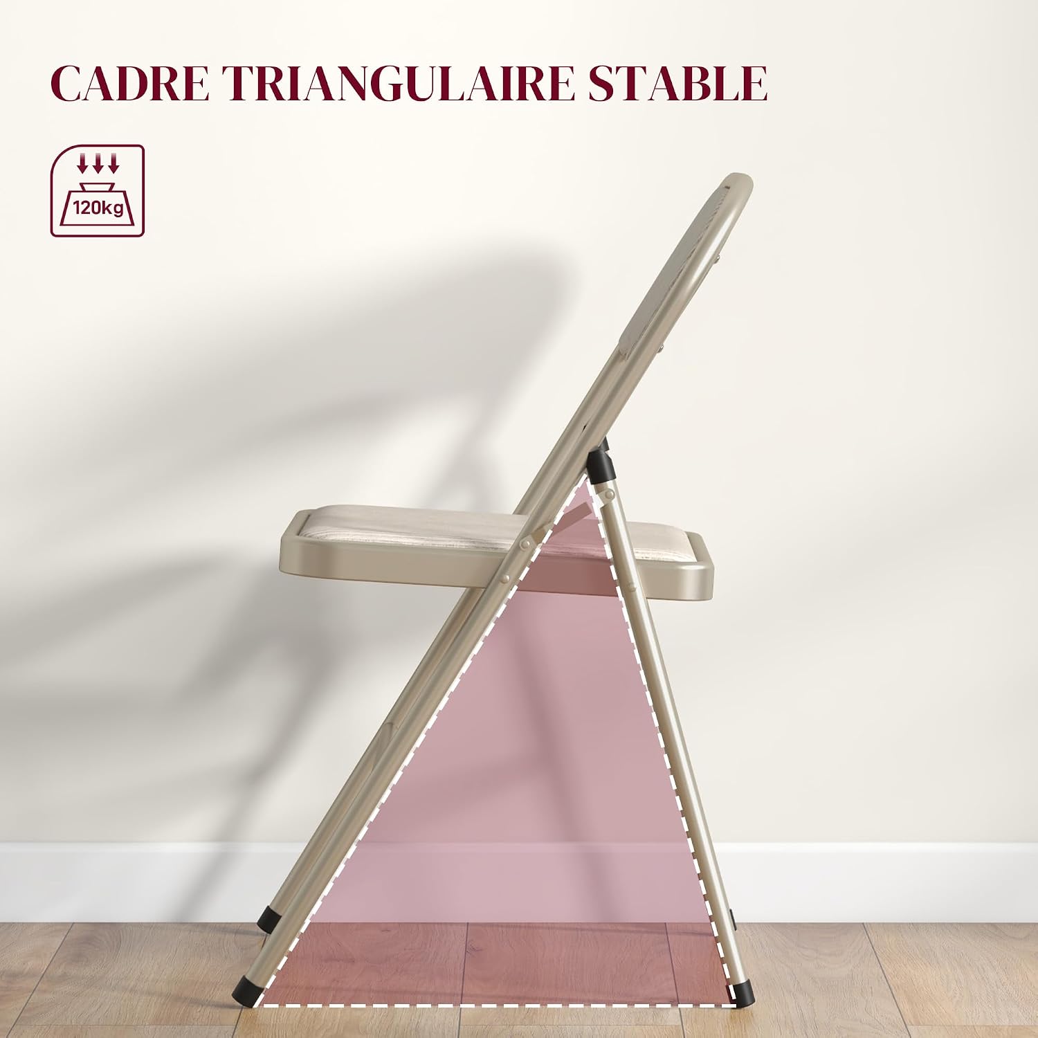 Thumbnail 4 de HOMCOM lot de 4 chaises pliantes d’intérieur en lin et acier (45 x 46 x 78 cm) – Beige