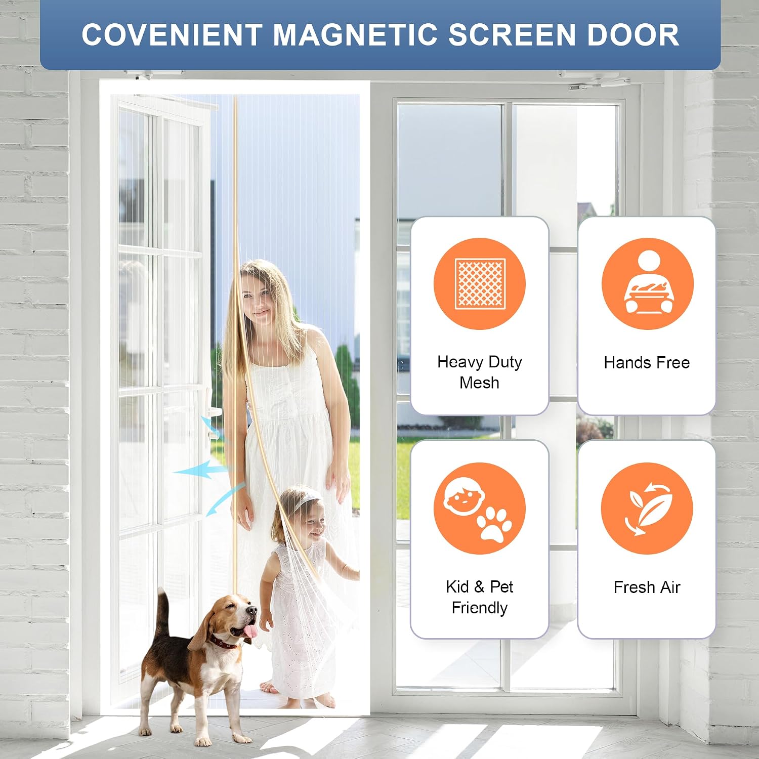 Detalle de METAONLY Magnetic Screen Door, 74" x 82" White Polyester Mesh for 72" x 80" Doors