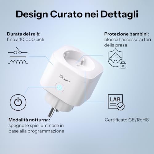 Detalle de SONOFF S61s Presa Intelligente 16A/3840W – Controllo Remoto, Timer e Monitoraggio Energetico