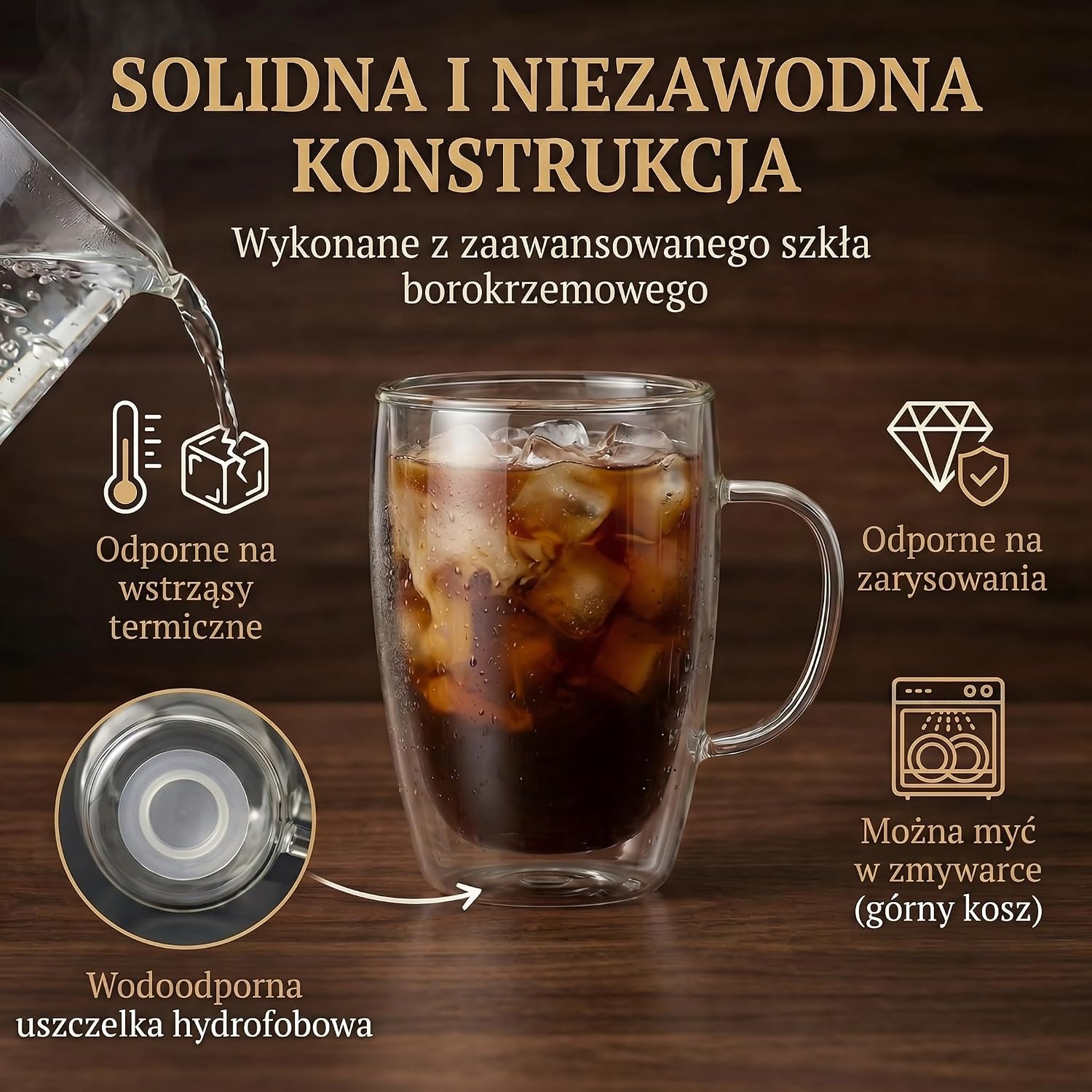 Detalle 2 de GOODS+GADGETS szklanki z podwójnymi ściankami, 6 × 300 ml, szkło borokrzemianowe