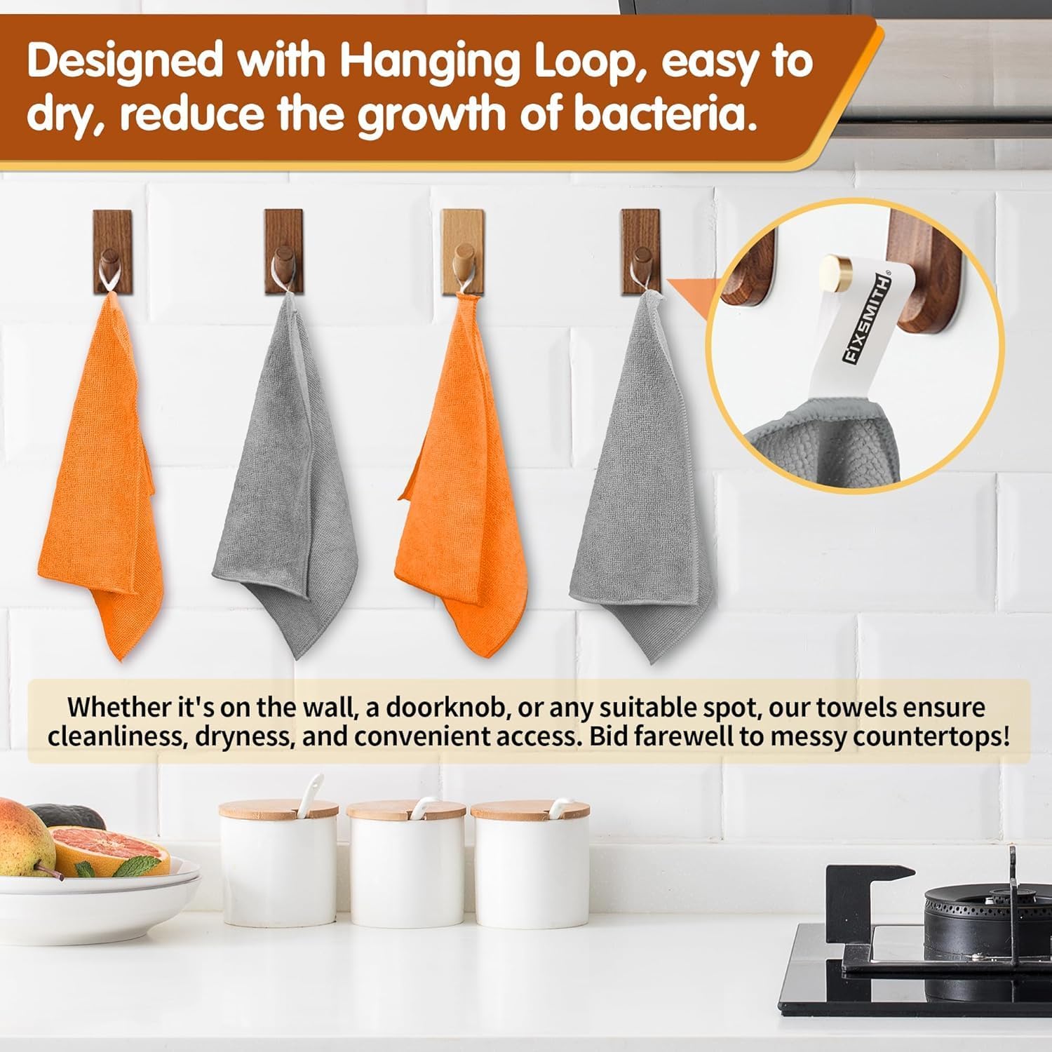 Detalle de FIXSMITH Microfiber Cleaning Cloths, 50-Pack, 16 x 12 Inches, Gray & Orange