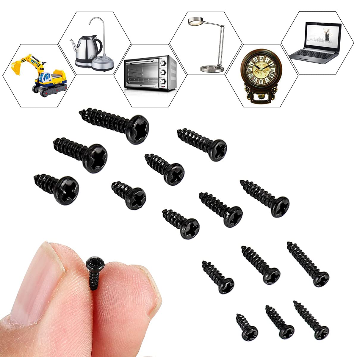 Thumbnail 4 de TAIANJI 1000 Pcs Micro Screws Set – M1 to M1.7 in 10 Sizes, Black