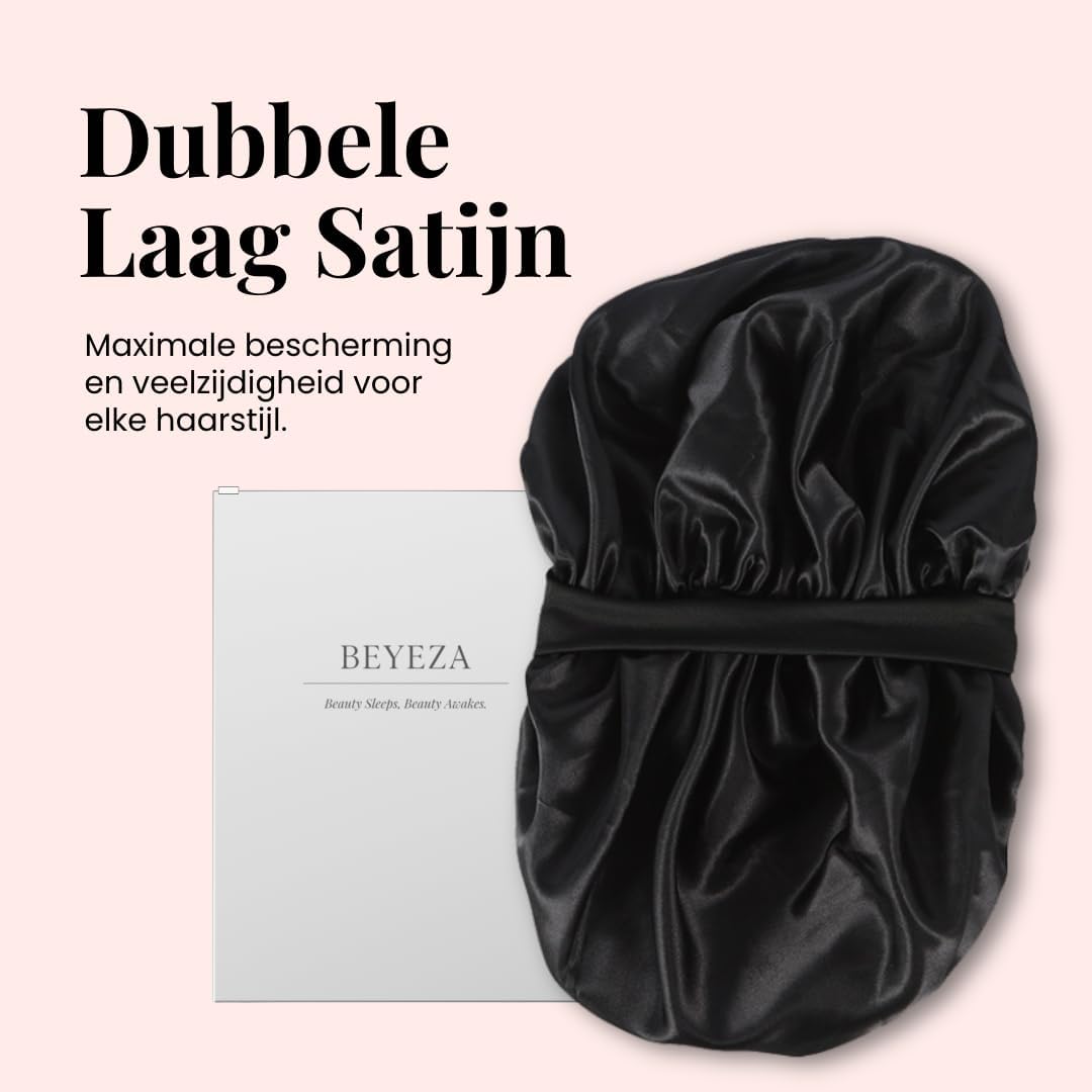 Thumbnail 6 de Beyeza satijnen slaapmuts 2 stuks, dubbel gevoerd, 36 cm, zwart