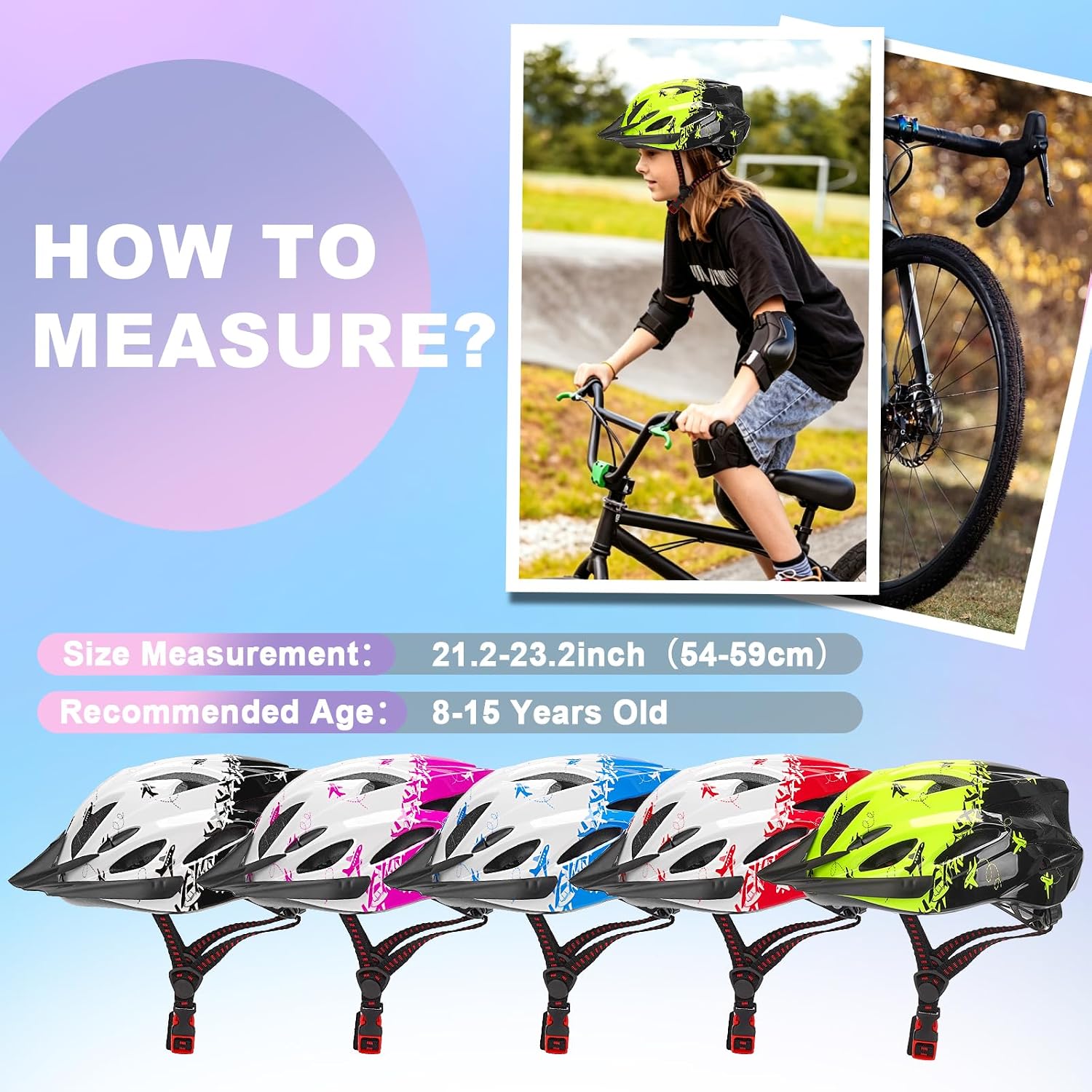 Detalle de Kids Bike Helmet for Age 8-15: Lightweight Adjustable Multi-Sport Helmet (54-59cm)