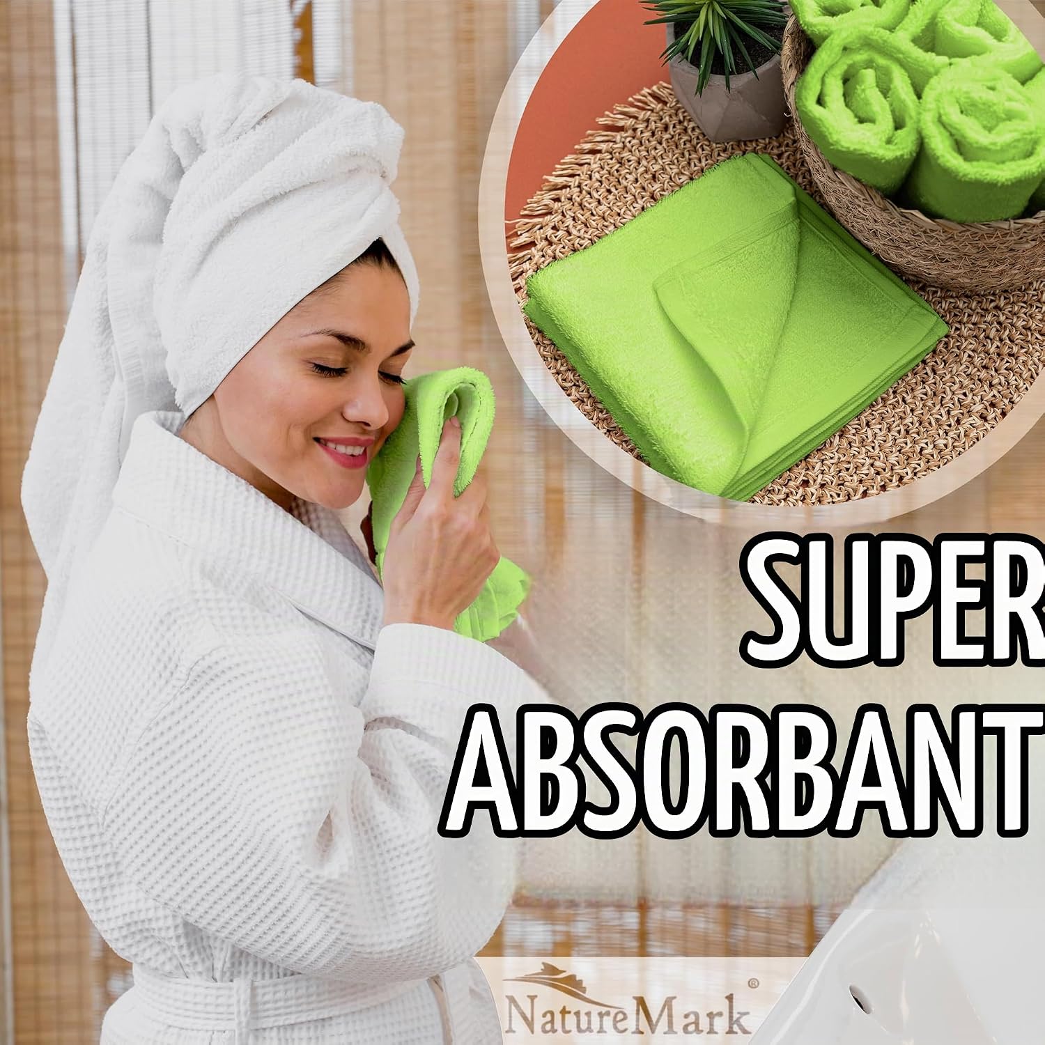 Detalle de NatureMark NM-TWL-500-AG-33 washandjes, 10 stuks, 100% katoen, appelgroen
