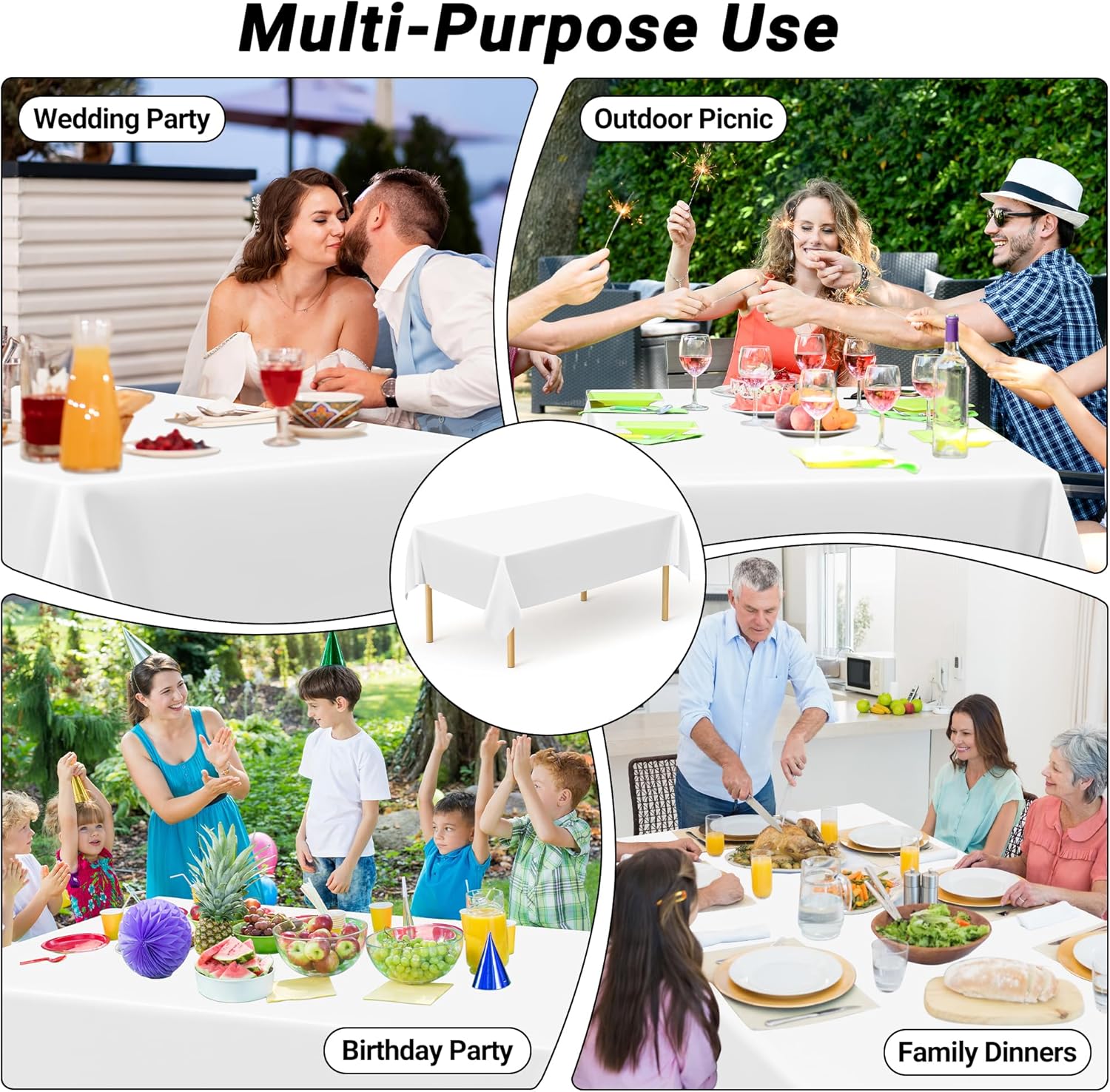 Thumbnail 5 de 4 Packs White Plastic Tablecloth 54 x 108