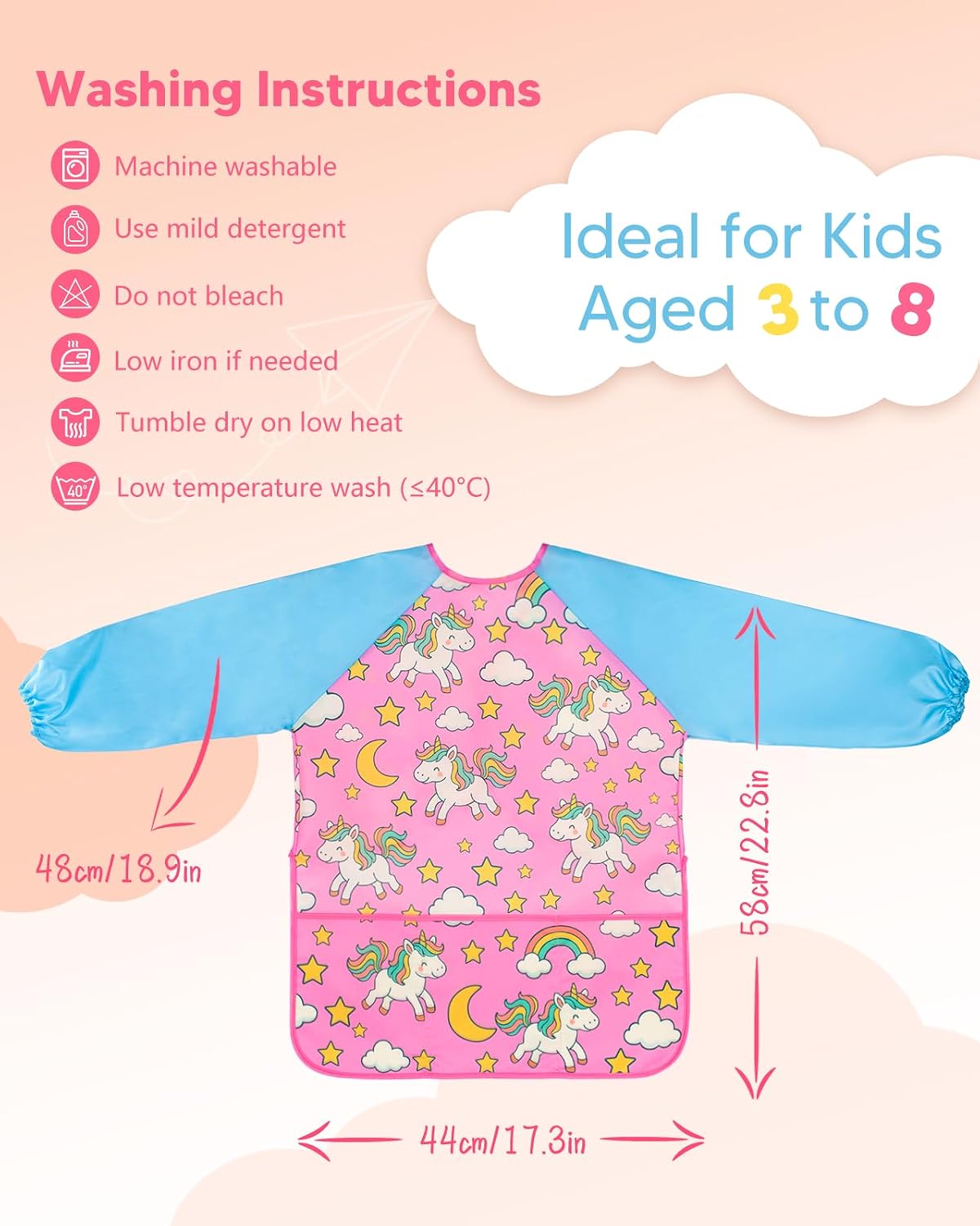 Detalle 2 de Oiomniv Kids Art Smock 2-Pack, Waterproof Long-Sleeve Aprons with 3 Pockets