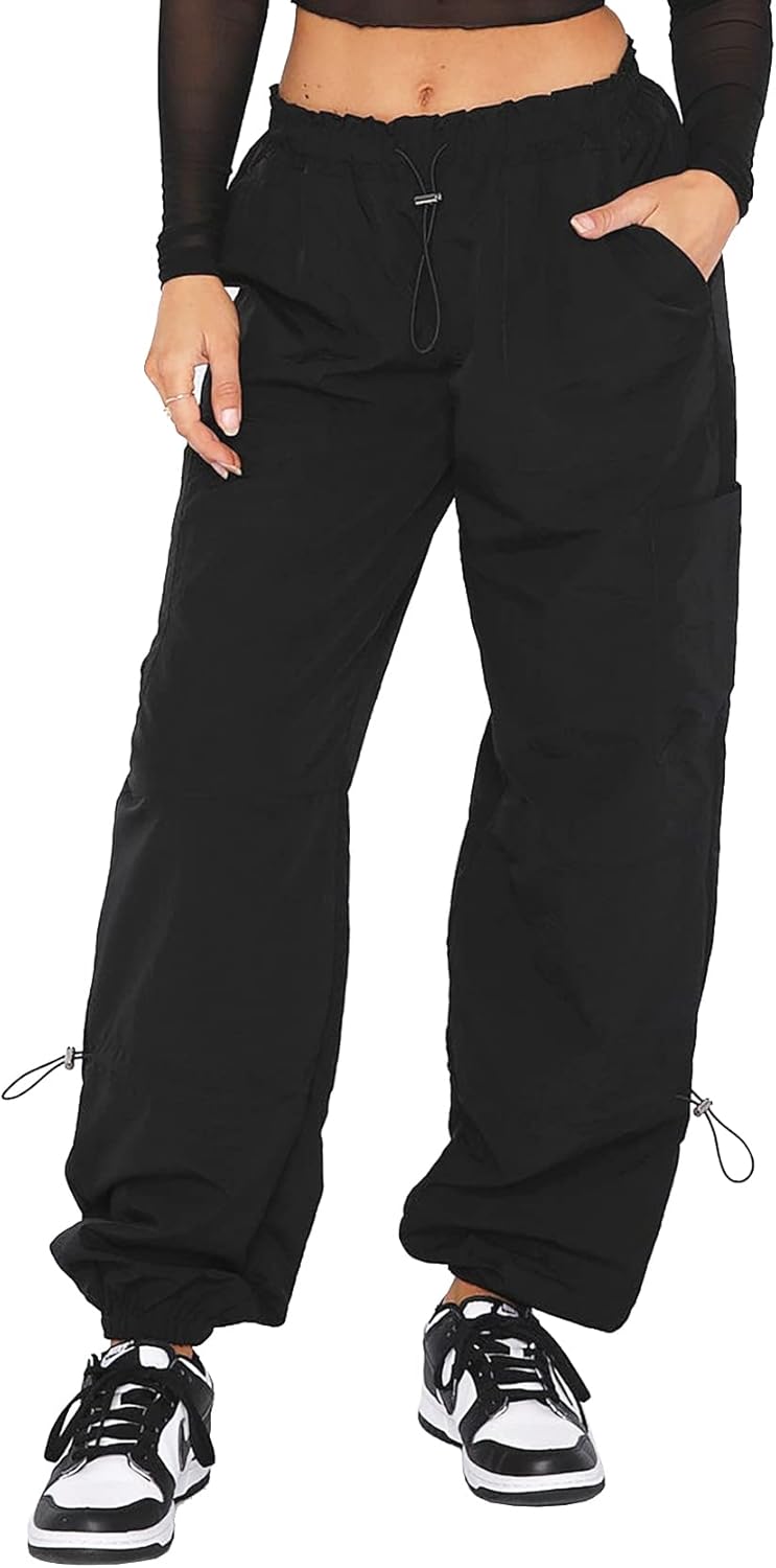 Detalle de DISP...BUSH Baggy Cargo Pants for Women (Parachute-Style, Adjustable Drawstring) — Y2K Festival & Everyday Wear