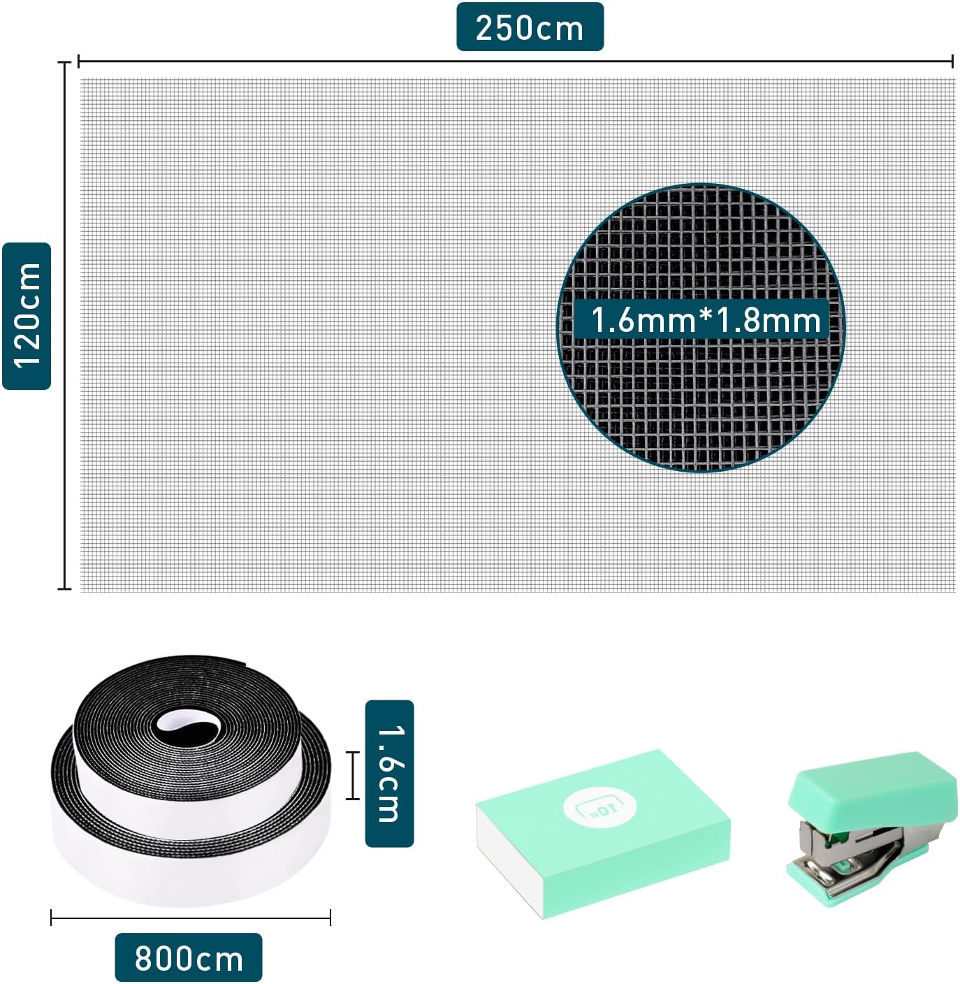 Thumbnail 6 de Rete Zanzariera in Fibra di Vetro per Porta Finestra 120x250 cm – Rotolo Grigio