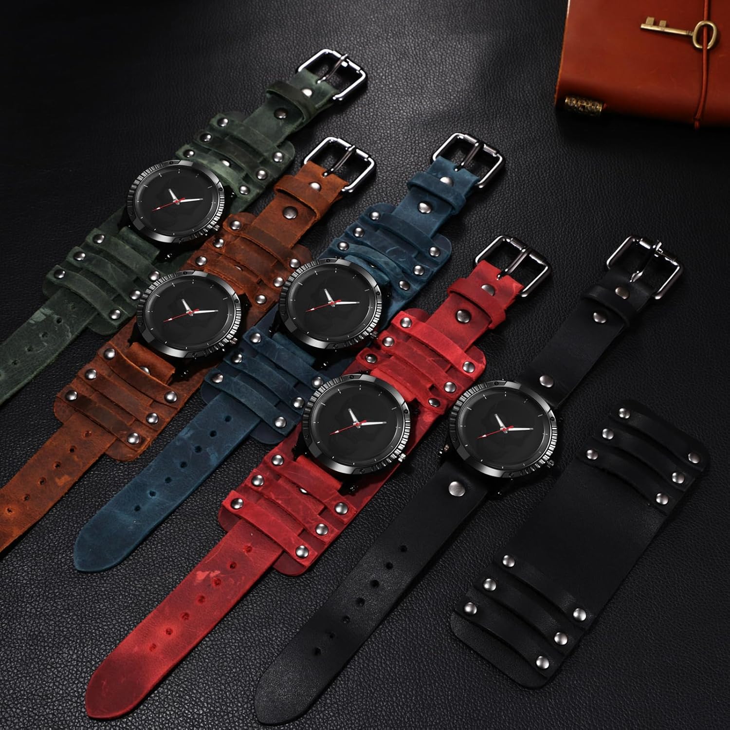 Detalle 2 de Avaner Herren Armbanduhr aus echtem Leder im Steampunk-Look mit Totenkopf-Motiv – Vintage Analog Quarz