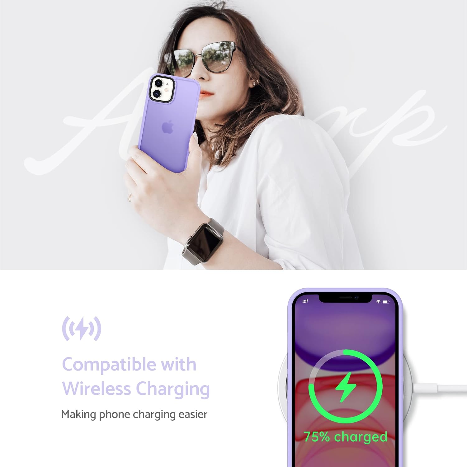 Detalle 2 de ANQR P Matt Zero Hülle für iPhone 11 – dünner Militärschutz mit Kameraschutz, violett