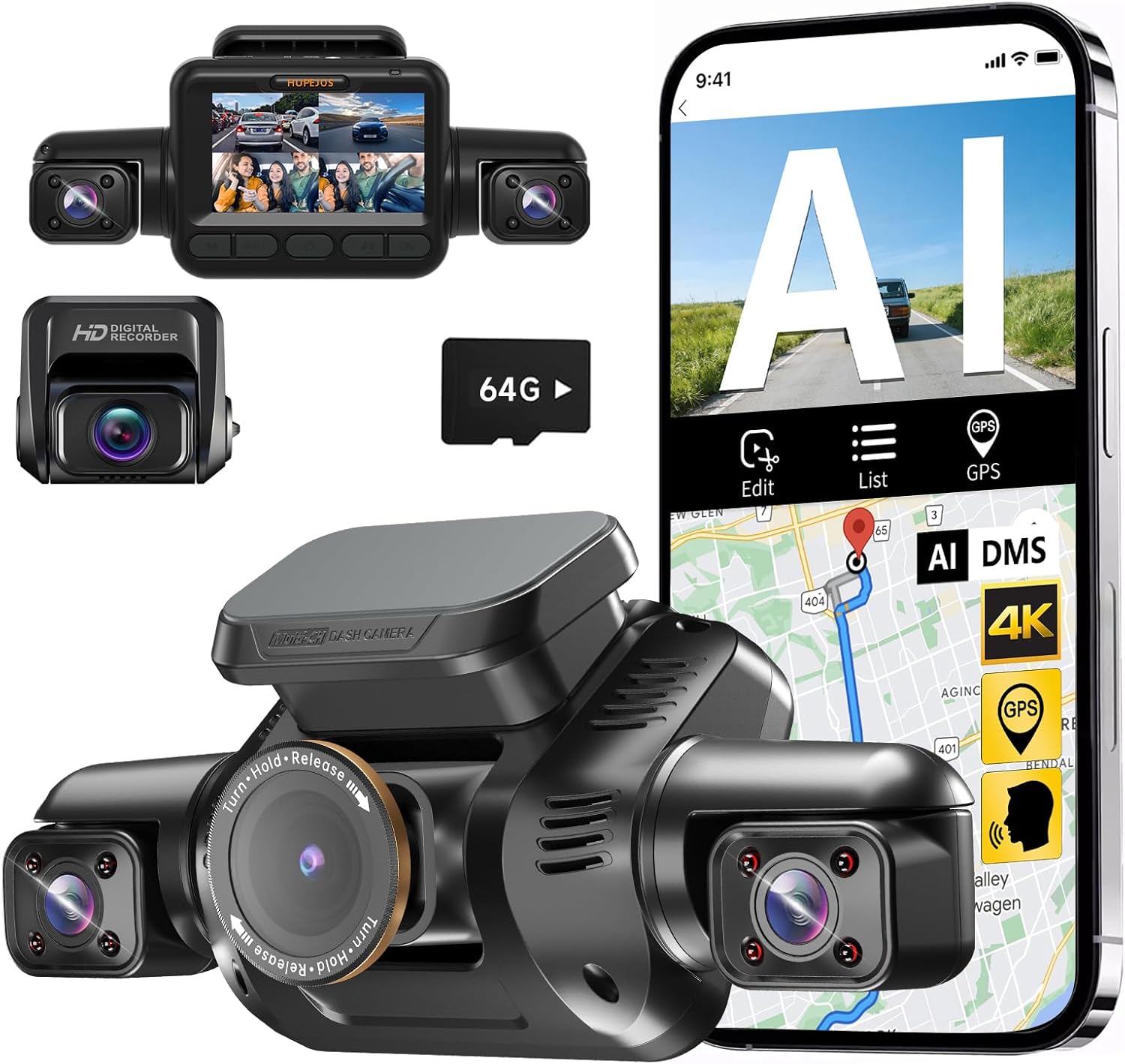 Detalle de V8PLUS Dash Cam 4K 4-Channel Car Camera