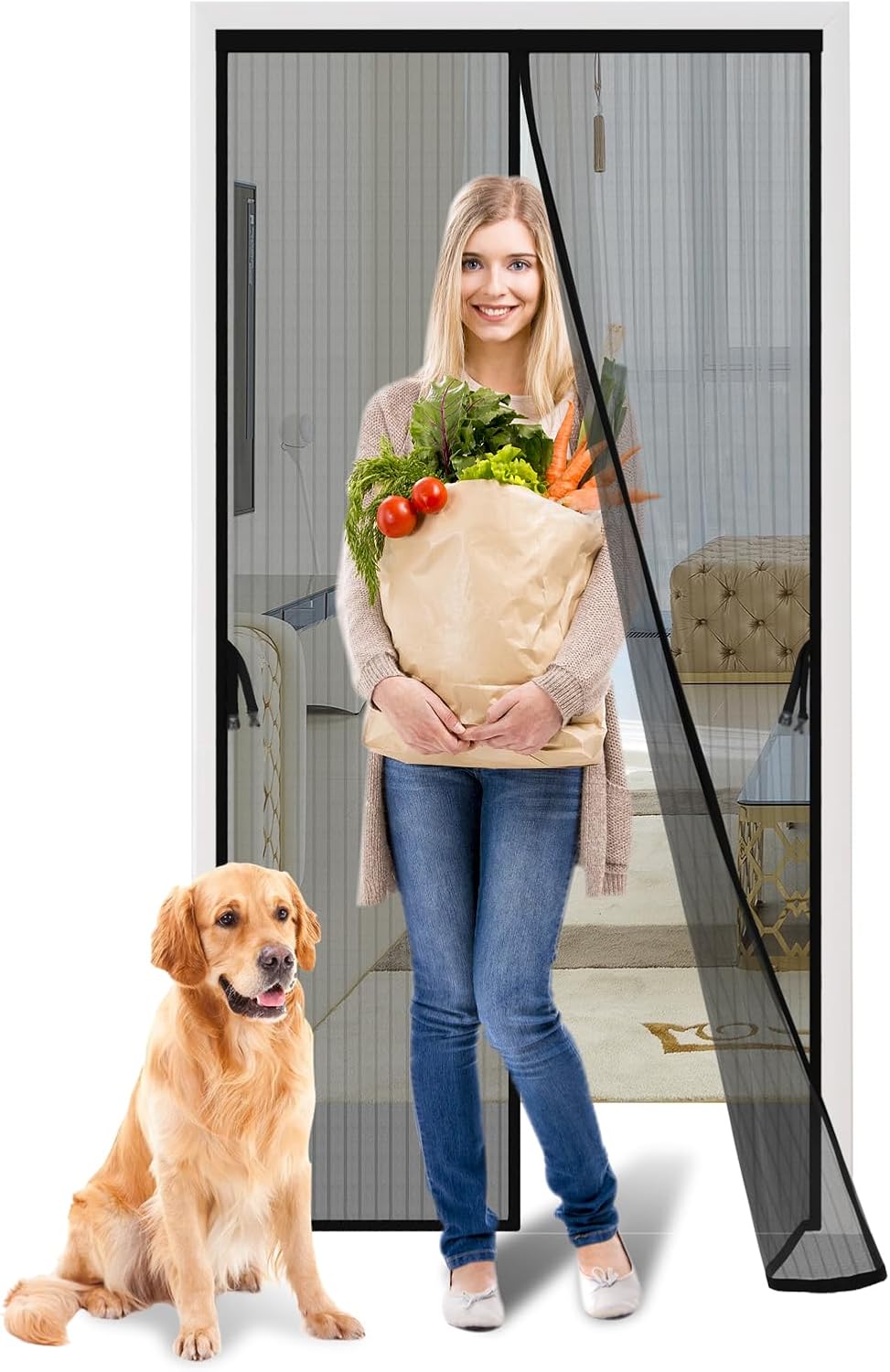 Detalle de Iduontis Magnetic Screen Door for 36 x 82 in Door Openings (Split Curtain, Hands-Free)