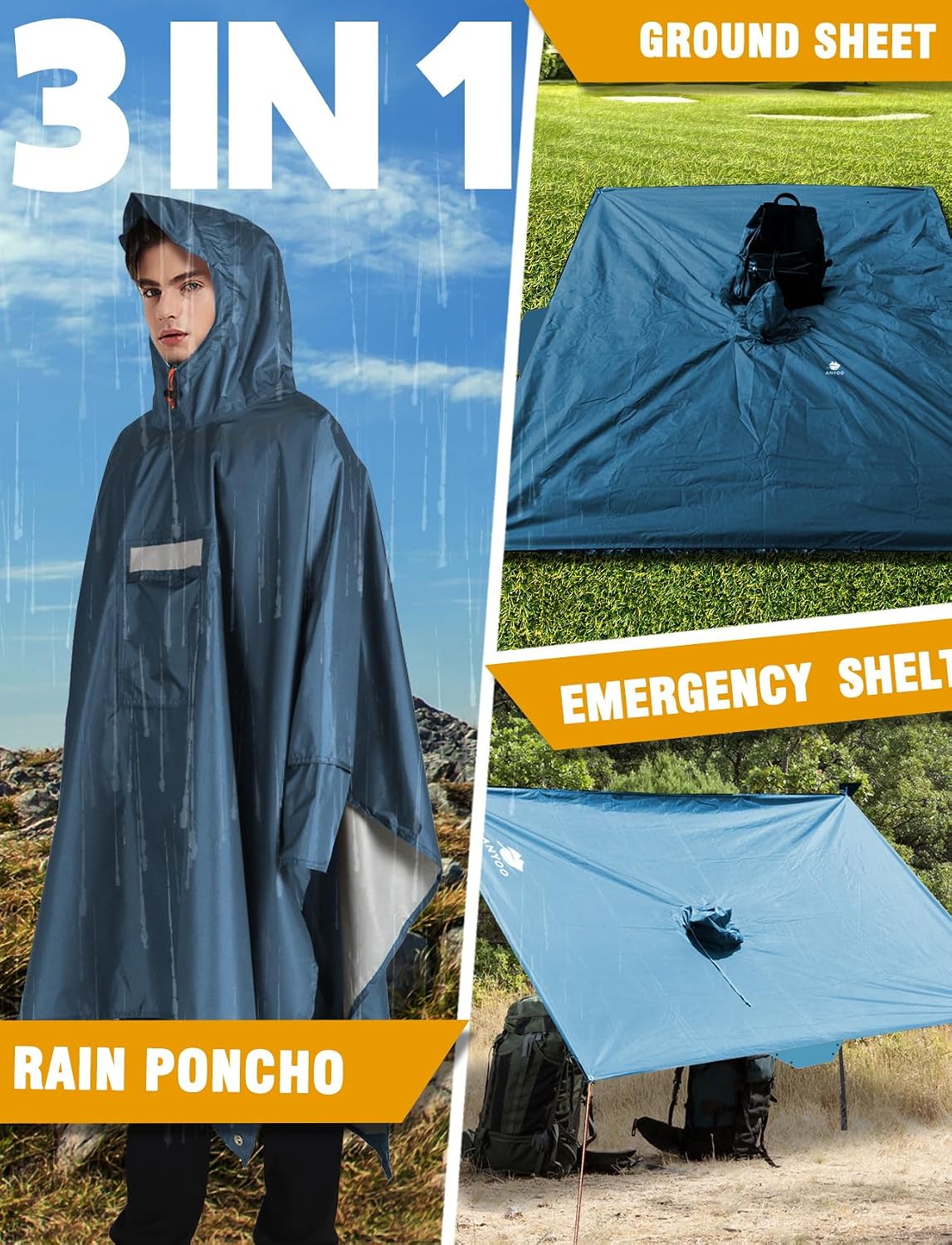 Thumbnail 6 de ANYOO Leichter wasserdichter Regenponcho – vielseitig, kompakt und belüftet
