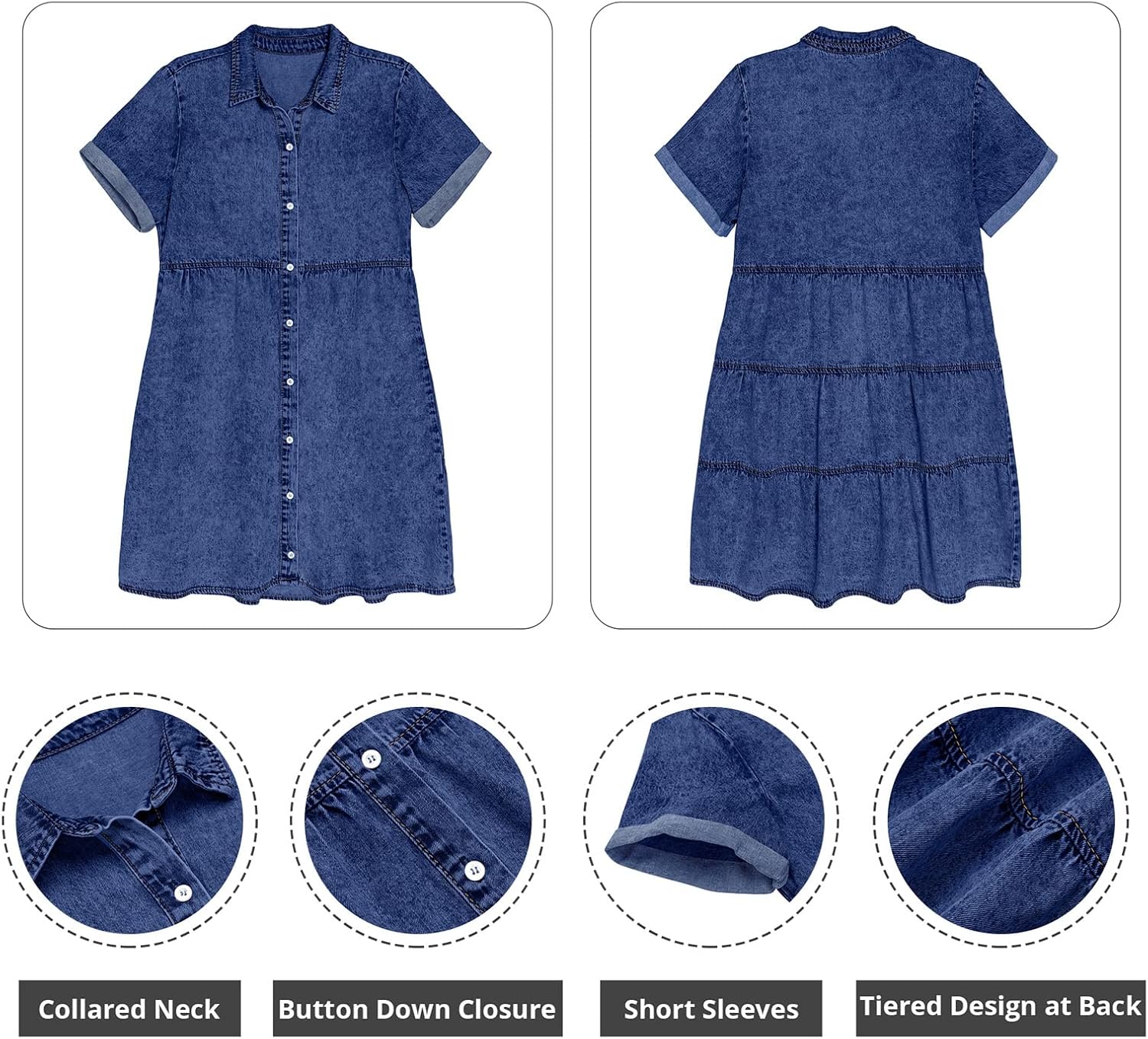 Thumbnail 5 de GRAPENT Denim Babydoll Dress, Sizes Up to XXL