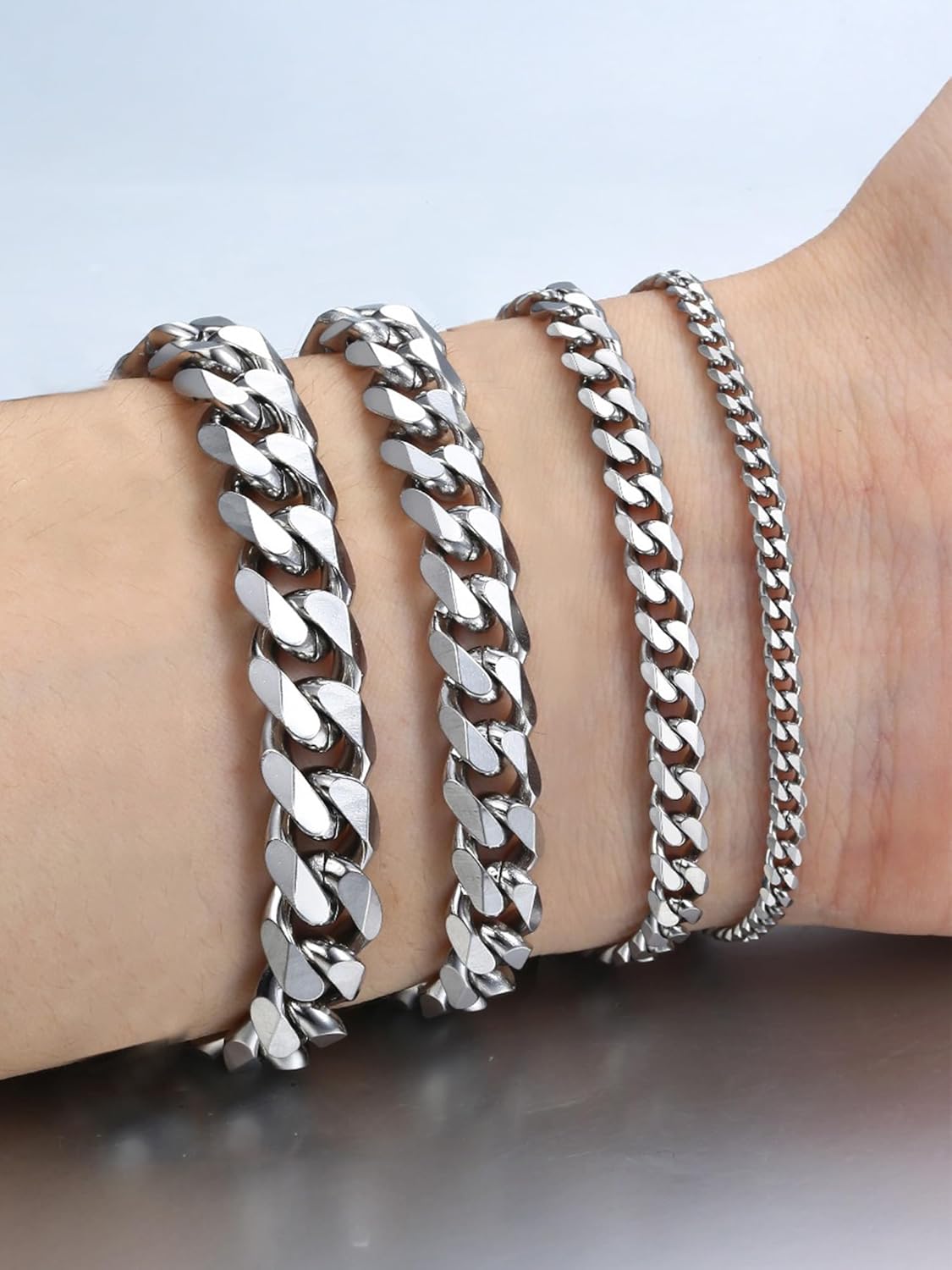 Thumbnail 5 de PROSTEEL Bracciale da uomo a catena cubana in acciaio inox con placcatura oro 18K e argento nero