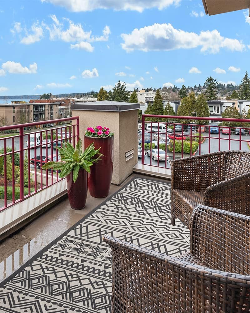 Thumbnail 5 de MontVoo Weave Textured Boho Outdoor Rug, 6' x 9' Flatweave with Rubber Backing