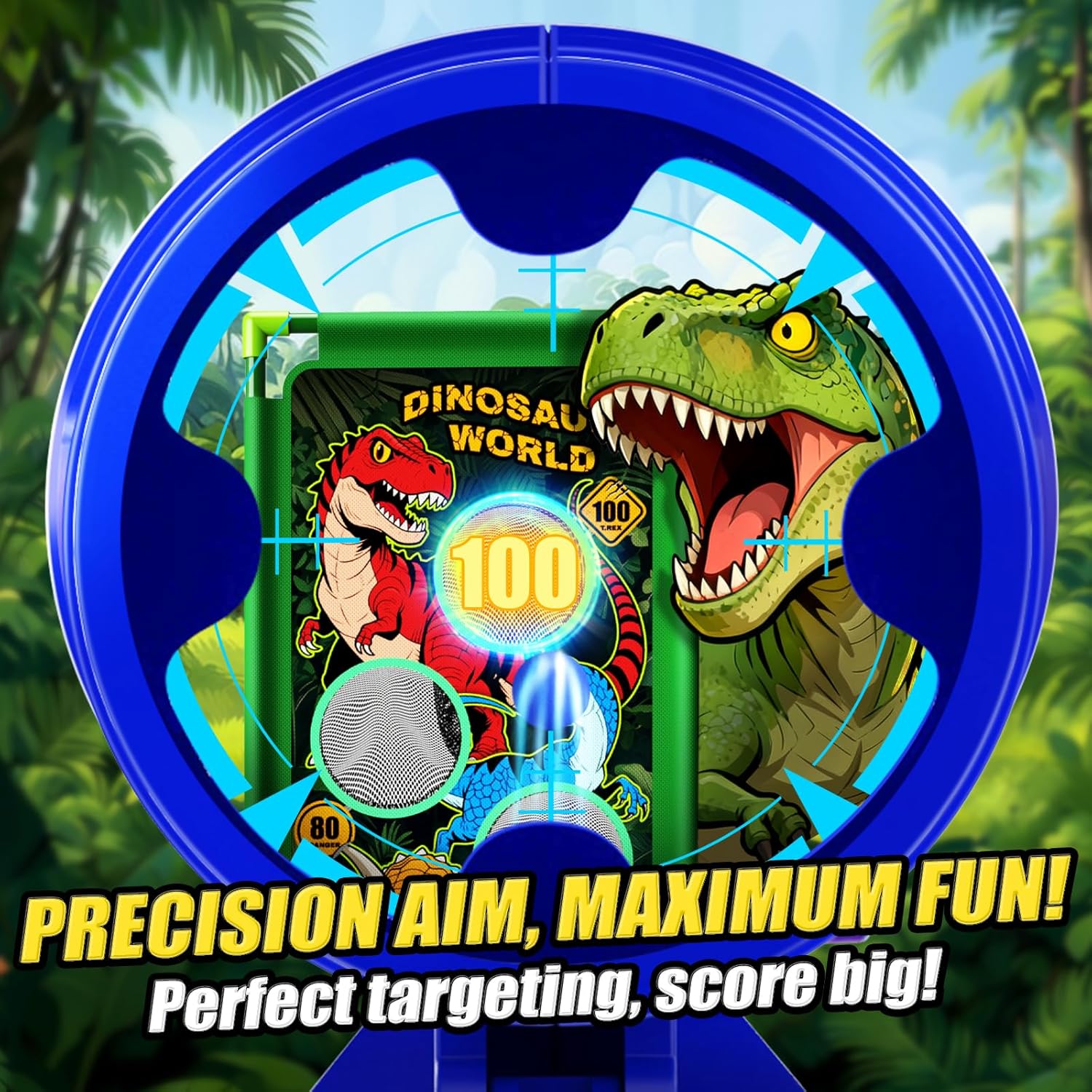 Detalle de Dinosaur Shooting Game Toys: 2 Air Pump Launchers With Foam Balls and Target Scoring Points
