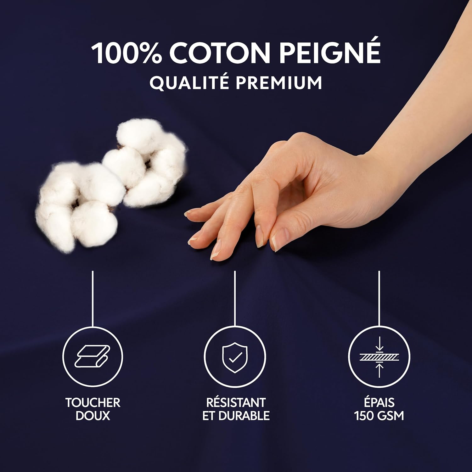 Thumbnail 1 de Dreamzie Drap housse 160x200 cm en jersey 100% coton premium, bleu foncé (matelas jusqu’à 27 cm)