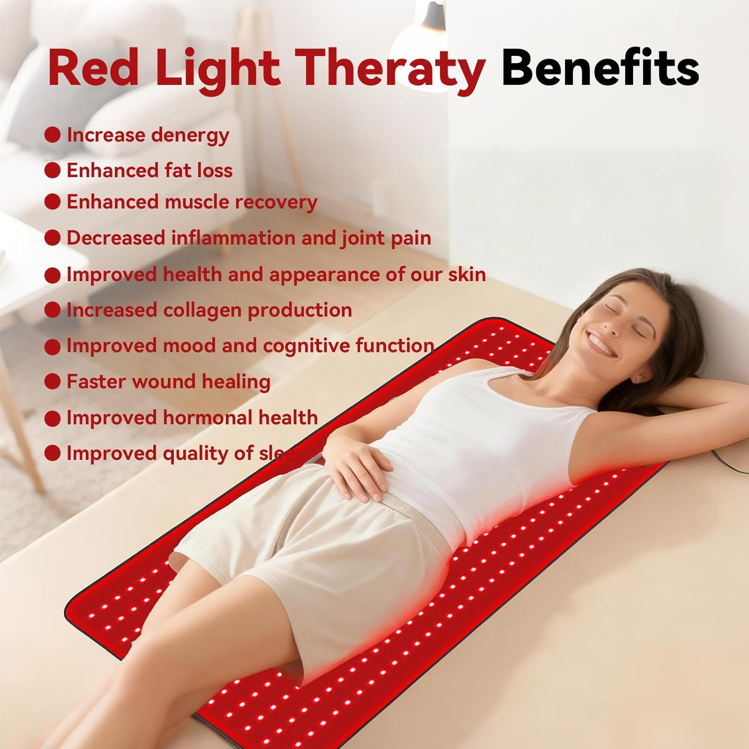 Detalle de Red Light Therapy Mat for Full Body - Foldable 480 LEDs (660nm & 850nm), 39.4" x 23.6