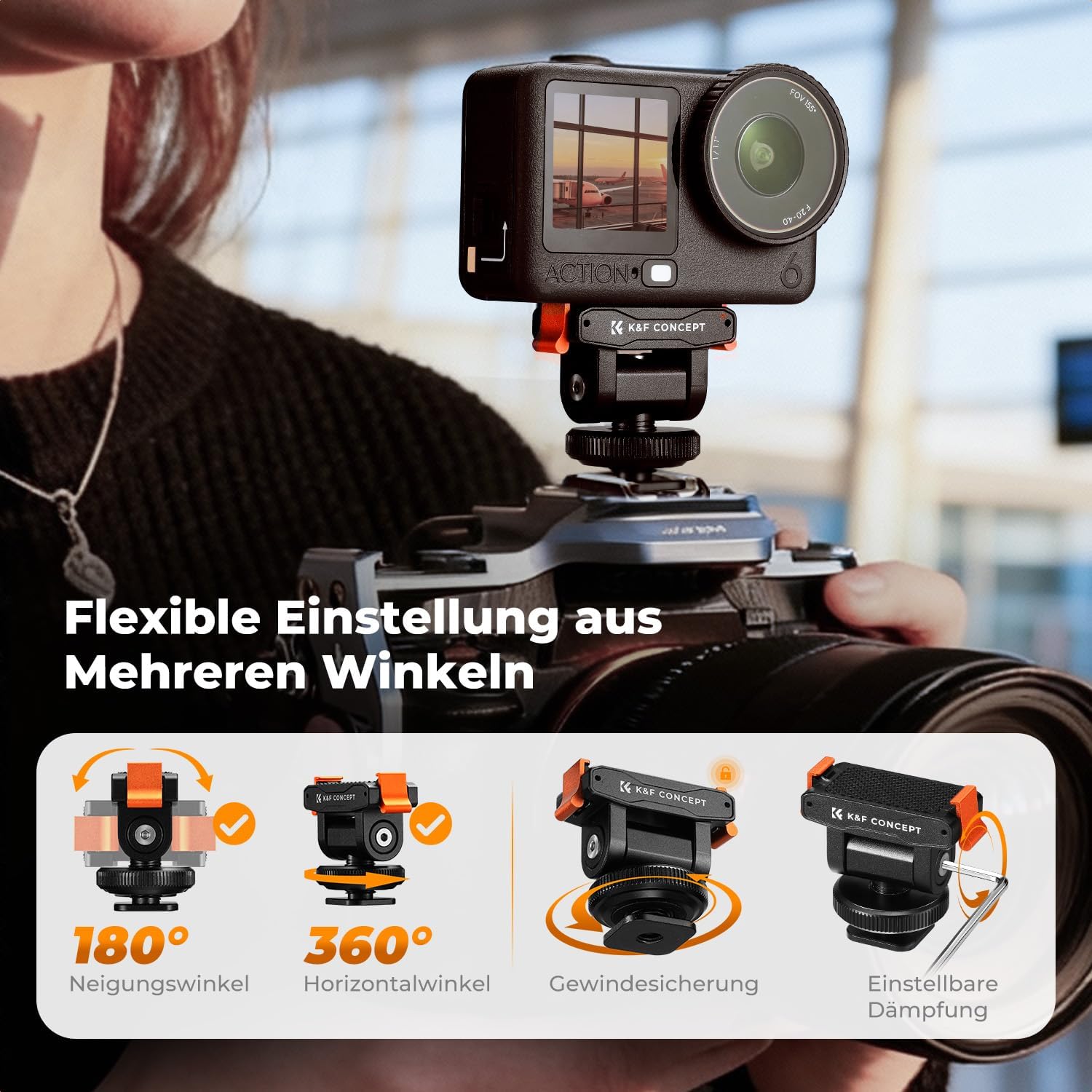 Thumbnail 3 de K&F CONCEPT magnetische Halterung für DJI Osmo Nano / Osmo Action 6 – Cold-Shoe-Mount mit 180° Neigung