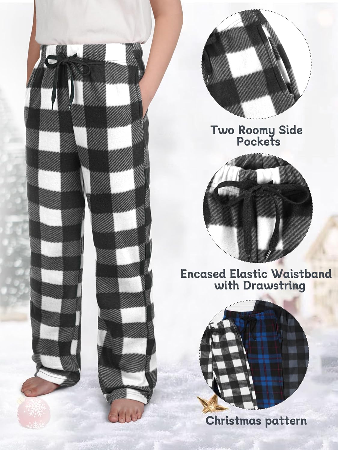 Detalle 2 de IHU 3-Pack Boys Micro Fleece Pajama Pants (Plaid Lounge Sleepwear)
