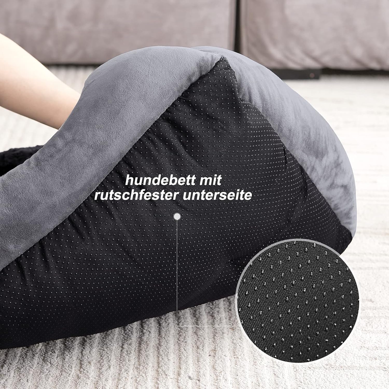 Thumbnail 3 de JOEJOY Panier chien lit avec coussin déhoussable lavable antidérapant pour petit chien (51x48x18 cm) – Gris, S