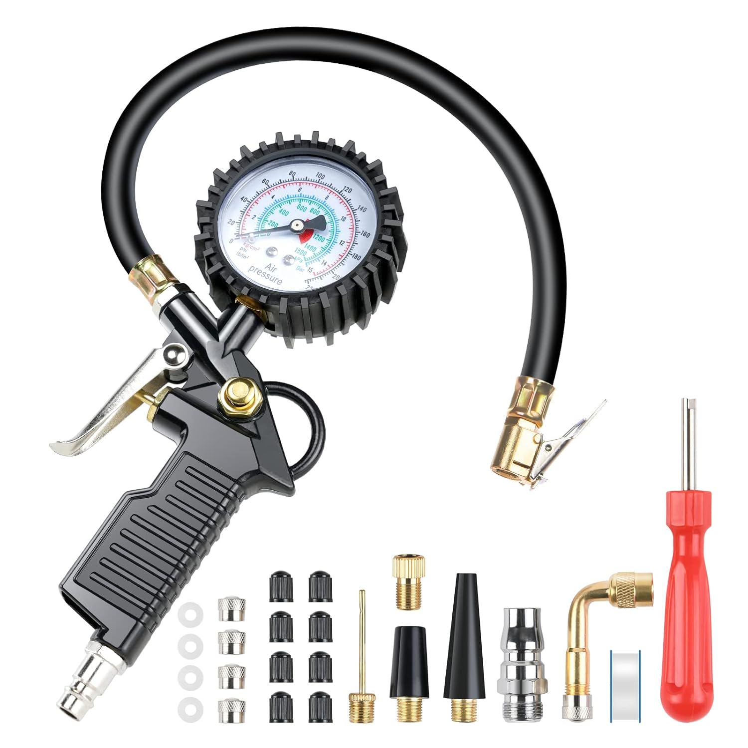 Detalle de VSSHE Tyre Pressure Gauge – 220 PSI with Rubber Hose and Valve Core Tool