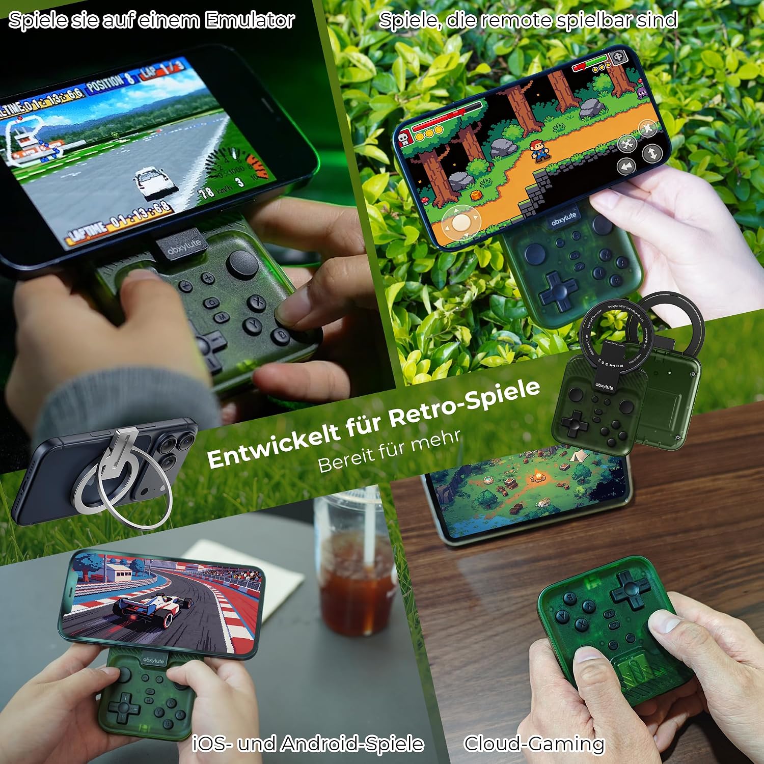 Detalle de abxylute M4 Snap-On Mobile Gaming Controller – kompakter Retro-Gamepad mit MagSafe, Turbo-Joystick & Ständer