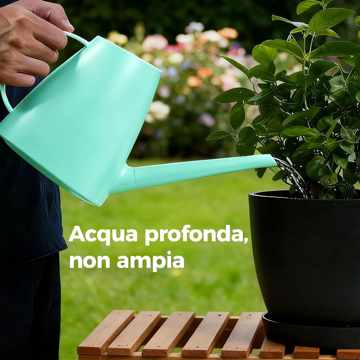 Detalle de Bamworld Annaffiatoio per Piante da Interno con Beccuccio Lungo 1,8 L – 3 colori, design ergonomico
