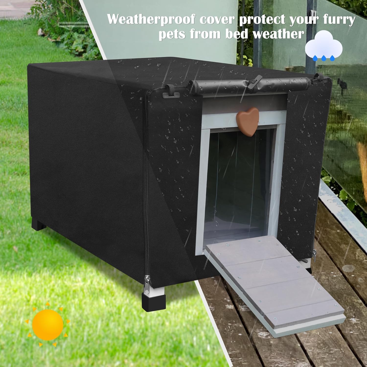 Thumbnail 2 de Outdoor Cat House with Cover: Weatherproof Grey Shelter for Outdoor Cats
