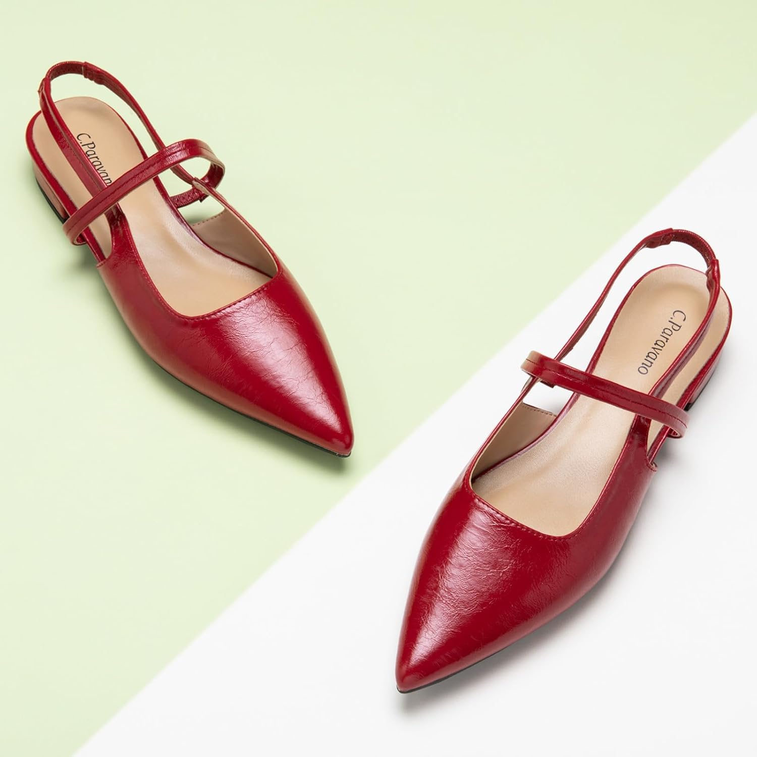 Detalle de C.Paravano Women’s Slingback Flats with Pointed Toe & Kitten Heel