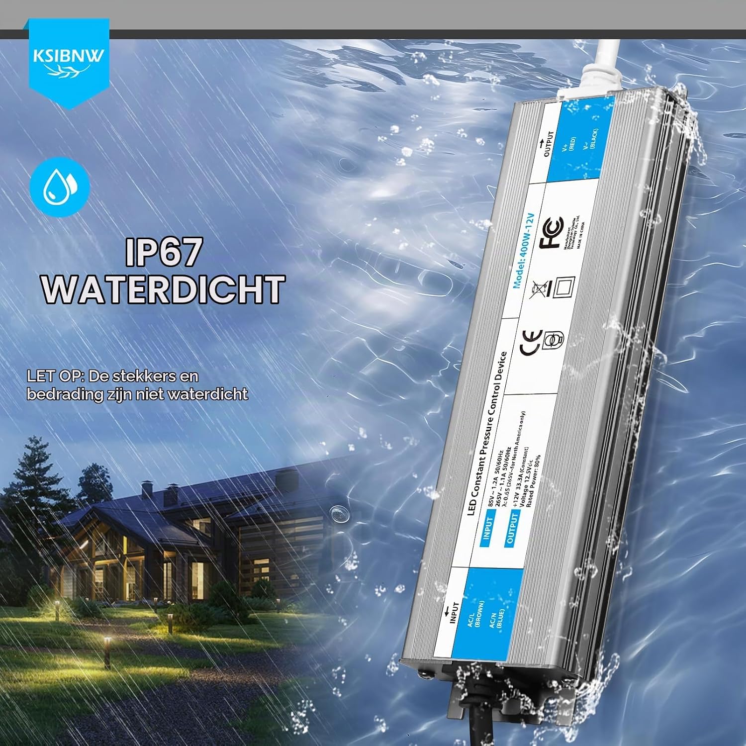 Detalle 2 de KSIBNW 12V-36W LED-transformator, 3A, IP67 en EU-stekker