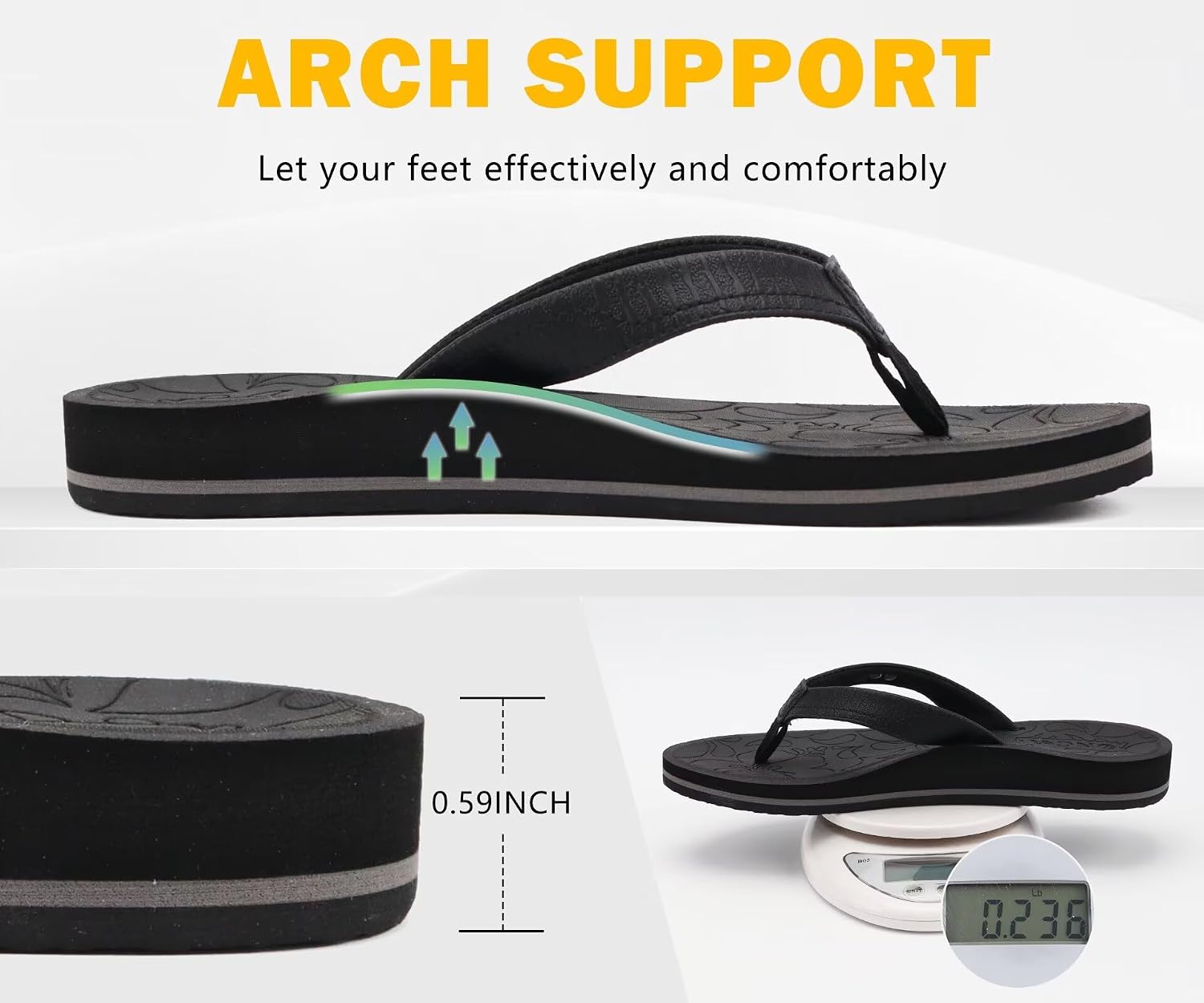 Detalle de ONCAI Women's Flip Flops: Comfortable Arch-Supported Beach Sandals for Summer