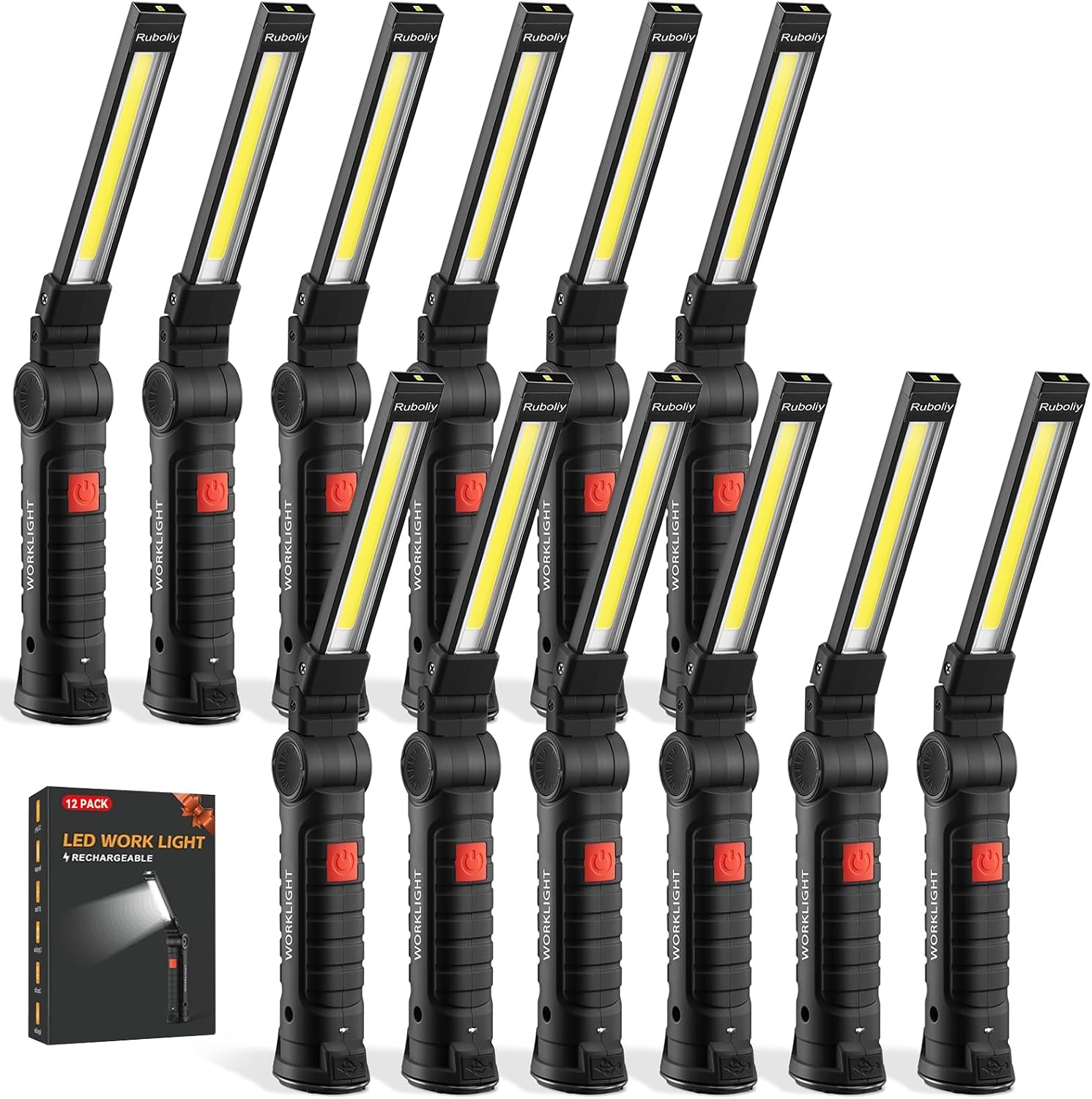 Detalle de Ruboliy 12-Pack Magnetic LED Work Lights, Rechargeable, 5 Modes, 360° Rotation