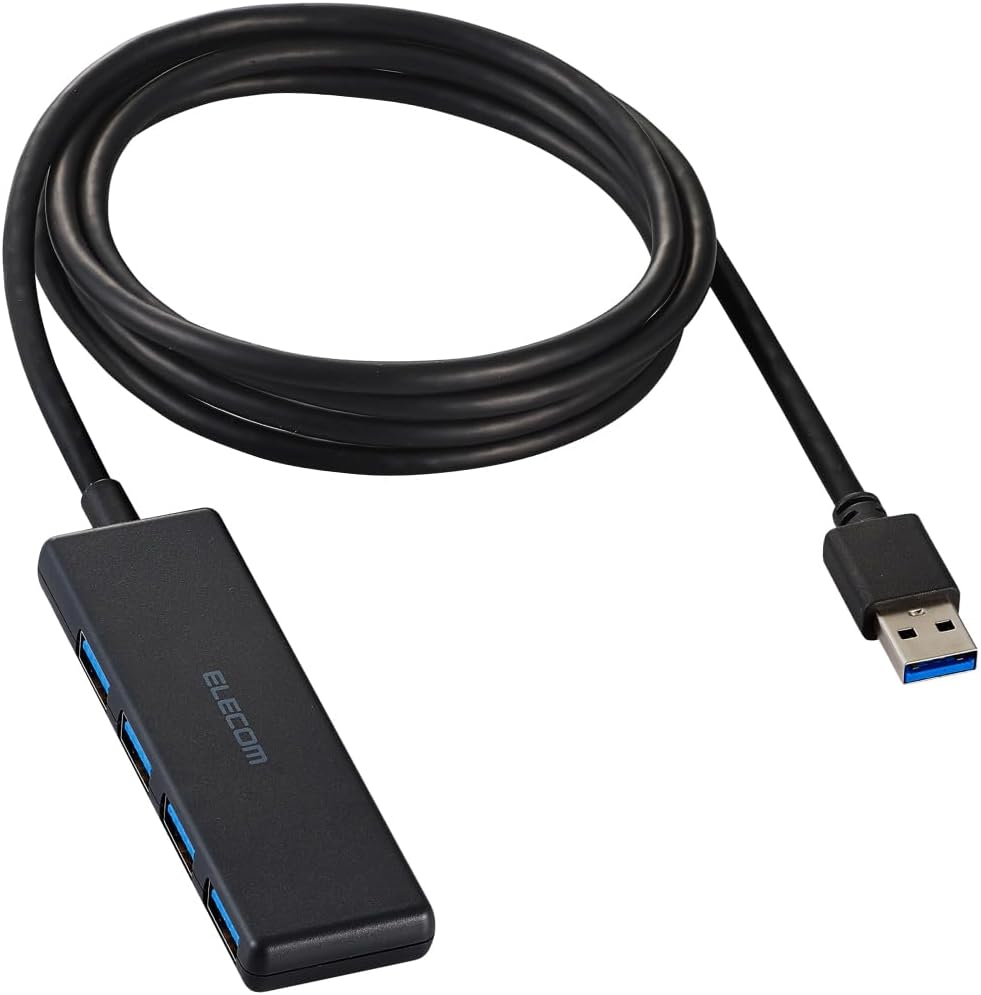 Detalle de エレコム U3H-H044BK/E USBハブ USB-A接続・4ポート、USB 5Gbps対応、150cmケーブル