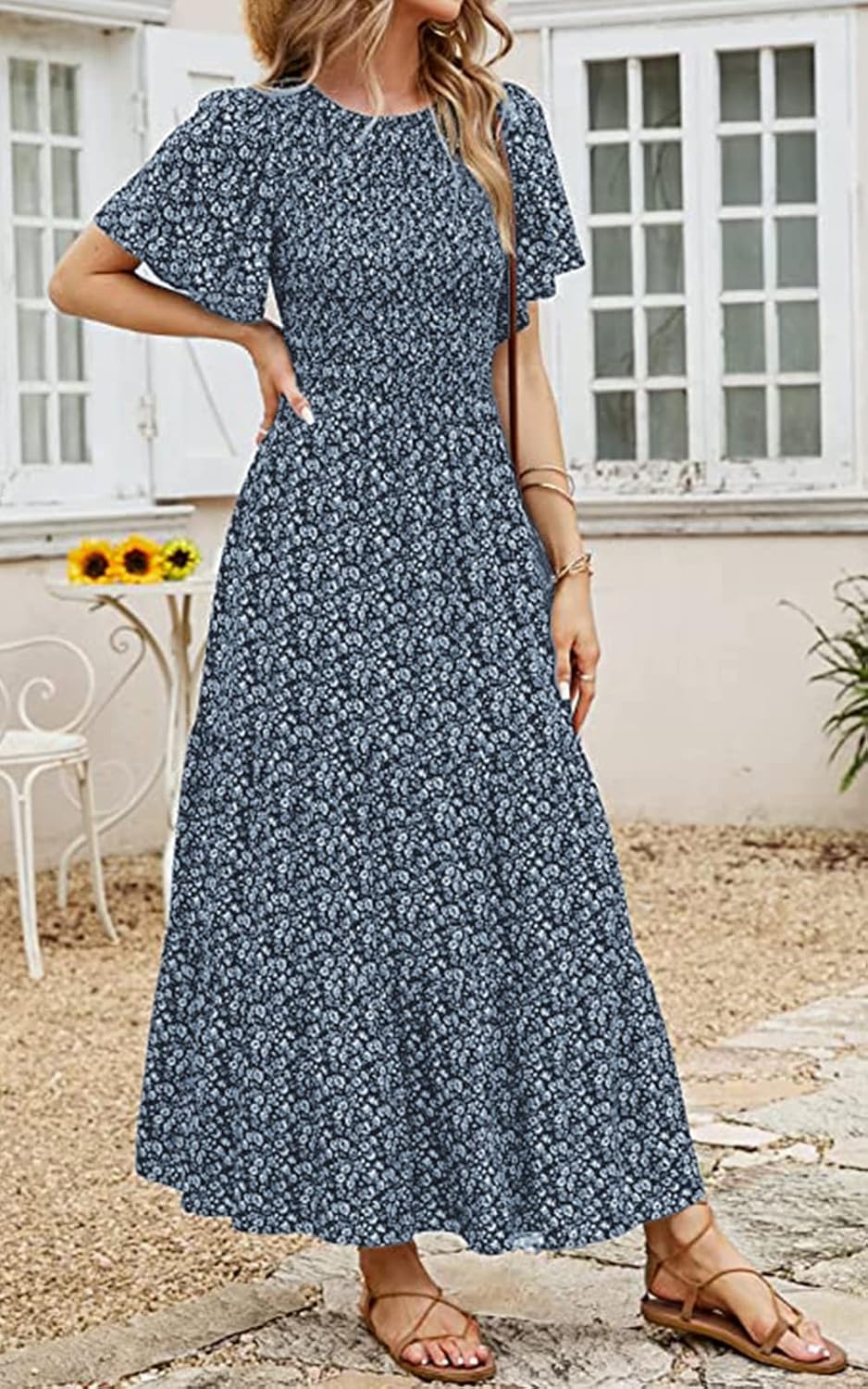 Detalle 2 de PRETTYGARDEN Women's 2026 Summer Flutter Short Sleeve Boho Floral Maxi Dress