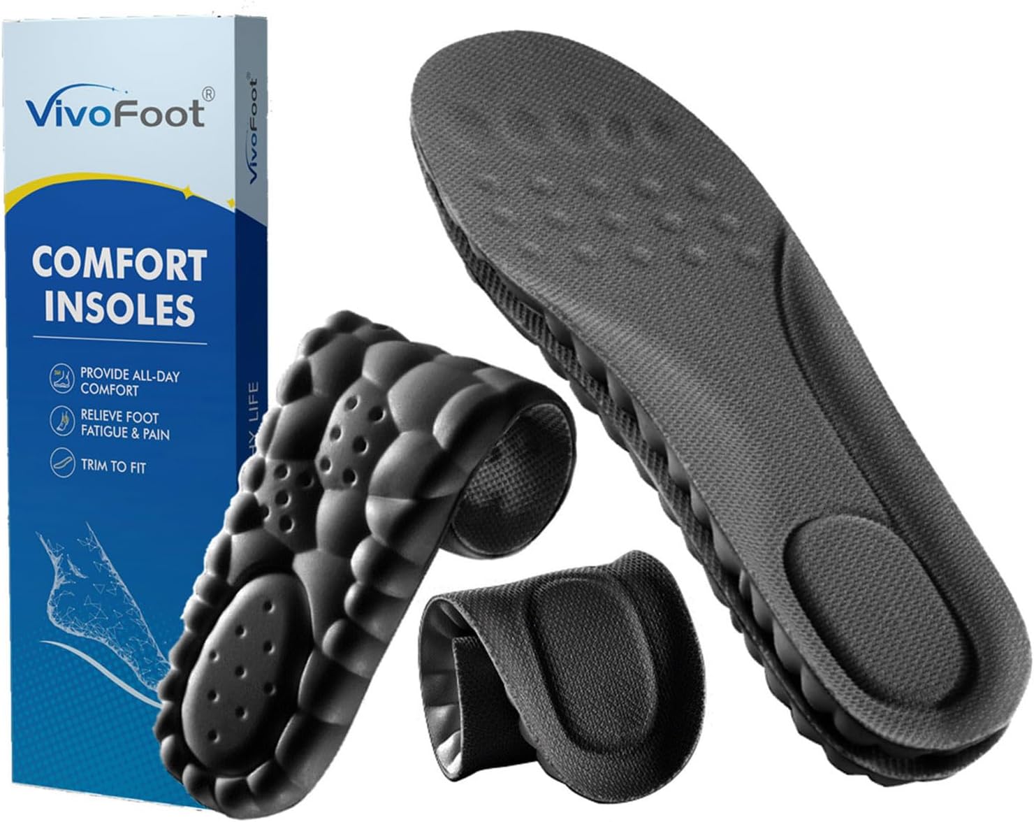 Detalle de VivoFoot 2 Pair Anti-Fatigue Foam Comfort Insole (UK7-10, Black)