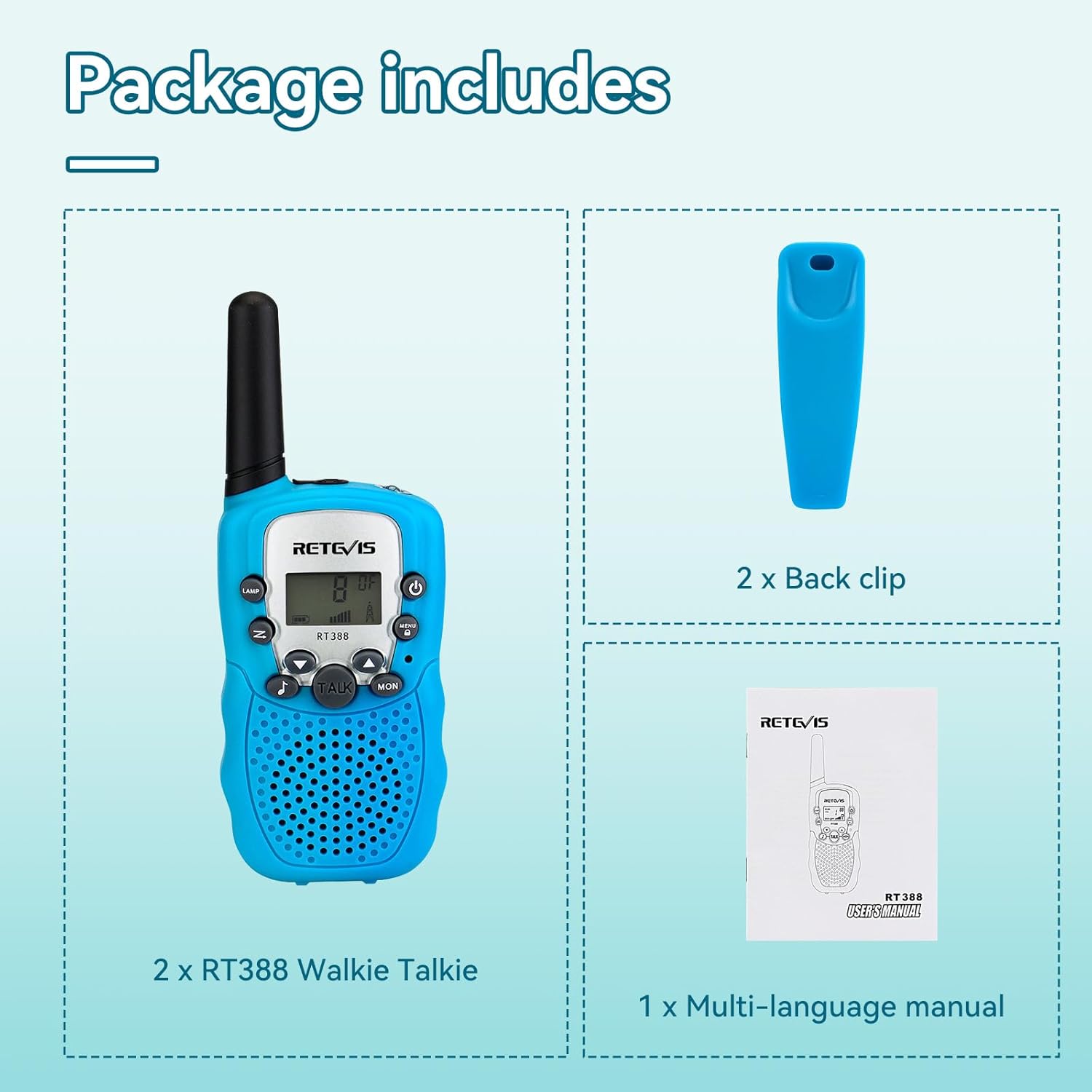 Thumbnail 6 de Retevis RT388 Walkie Talkie Bambini PMR446 con VOX, torcia e 8 canali (1 coppia, blu) per 4-12 anni