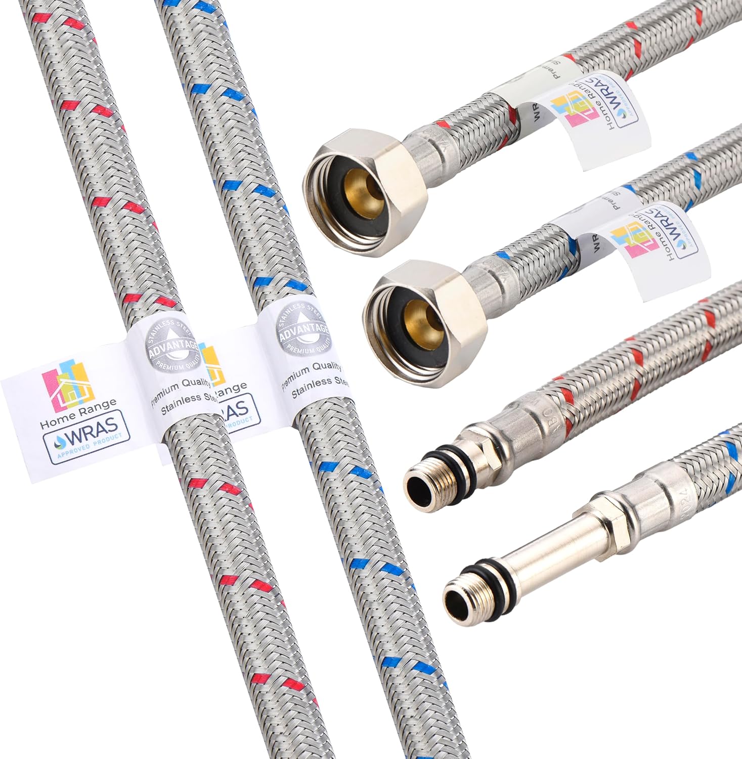 Detalle de Home Range 2X M10 x 1/2, 900mm Flexible Tap Connectors – Braided Stainless Steel, WRAS Approved