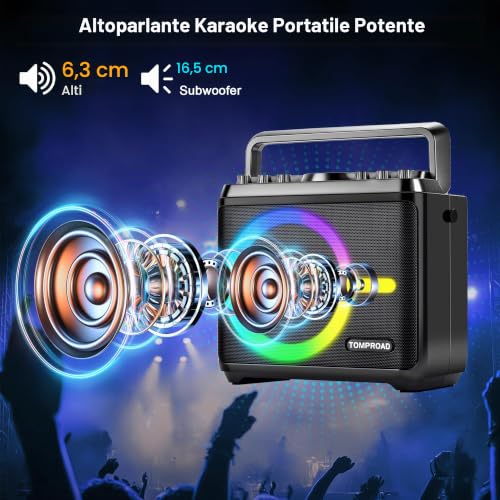 Detalle de Macchina per karaoke TOMPROAD: PA portatile con 2 microfoni wireless, luci LED e Bluetooth