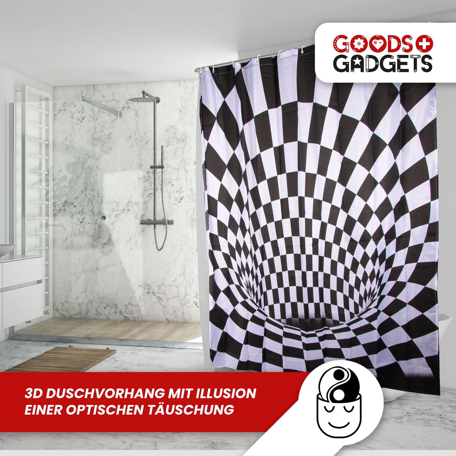 Detalle de GOODS+GADGETS 3D Shower Curtain, 180 x 200 cm, Waterproof PEVA