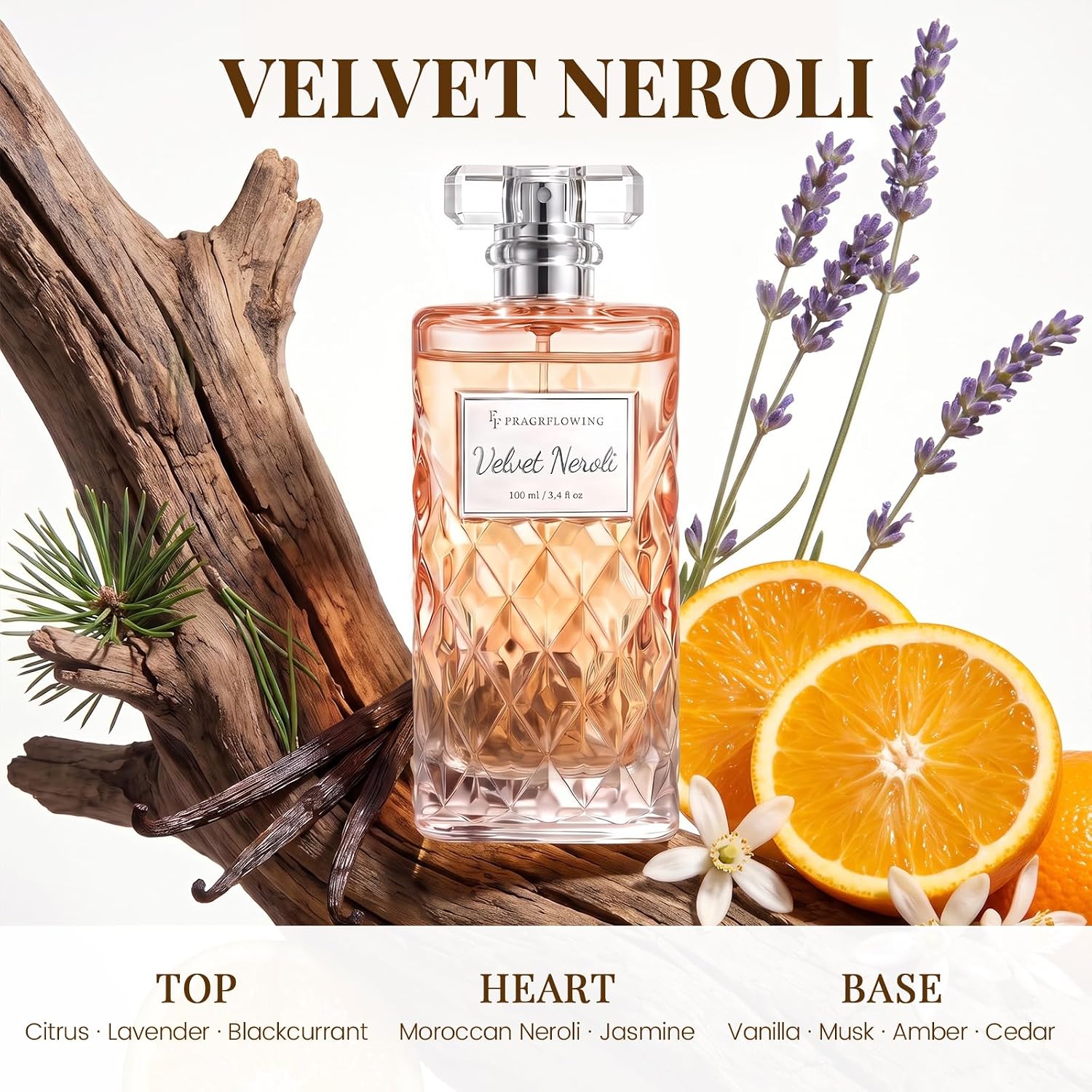 Detalle 2 de FF FRAGRFLOWING Velvet Neroli Perfume for Women, Alcohol-Free, 3.4 fl oz