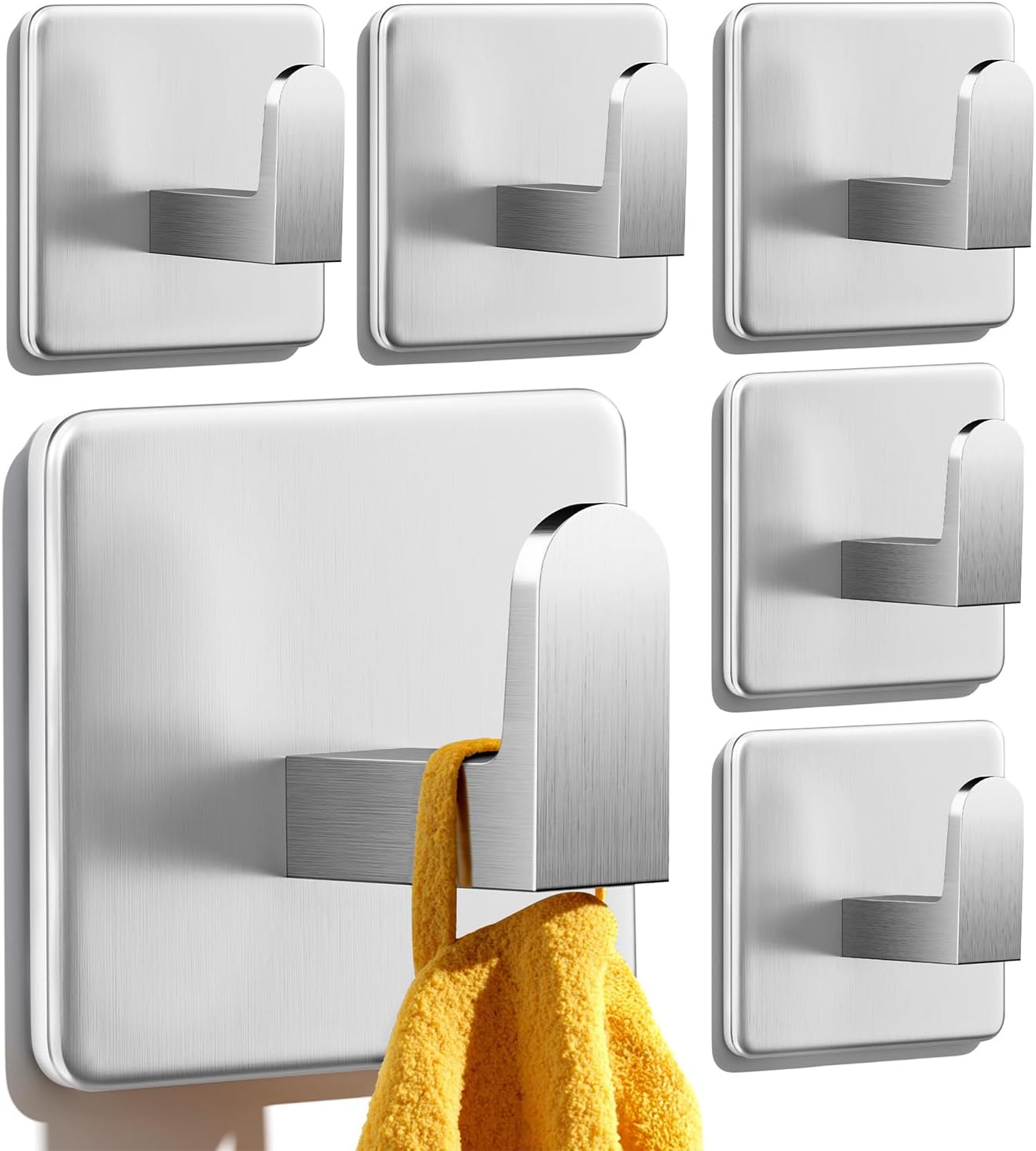 Detalle de Auxmir 413 Self-Adhesive Stainless Steel Towel Hooks, 6 Pieces, 12 kg