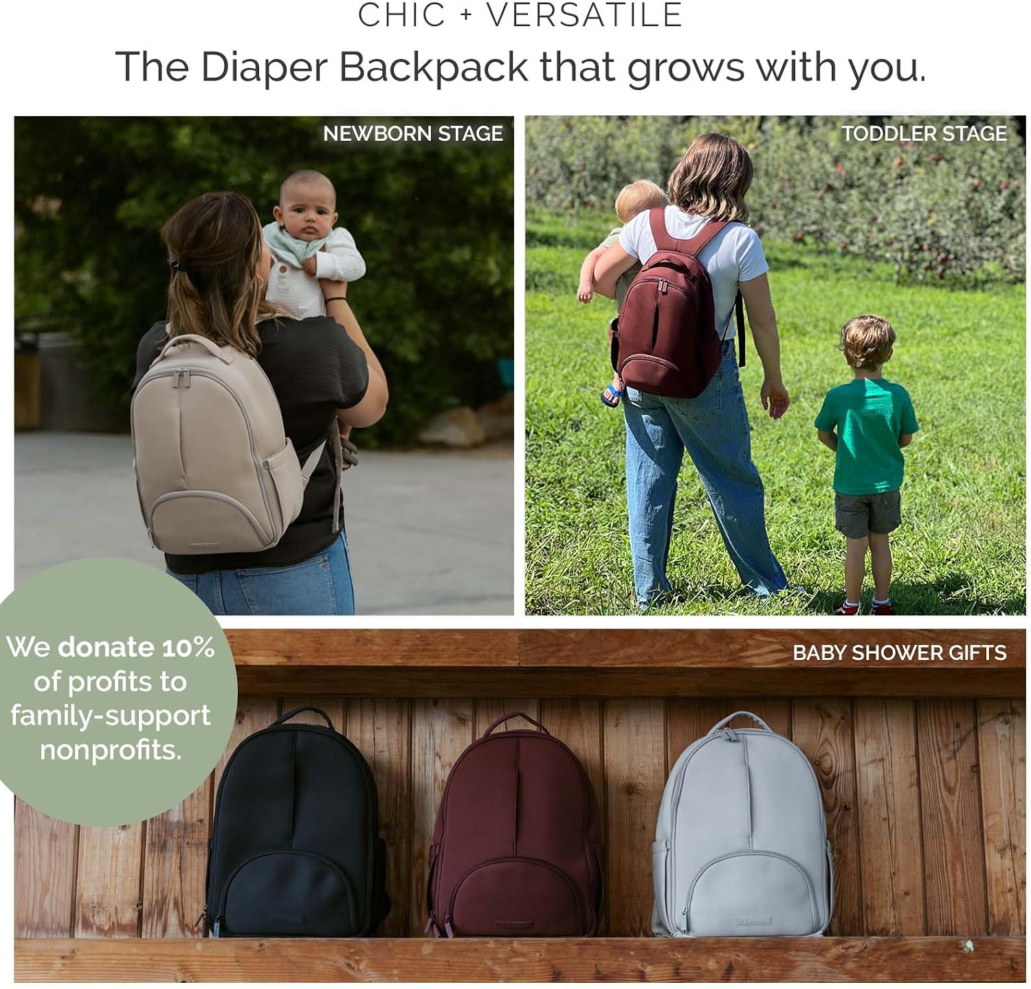 Detalle 2 de Drift Lite Neoprene Diaper Bag Backpack with 10 Pockets and Luggage Strap