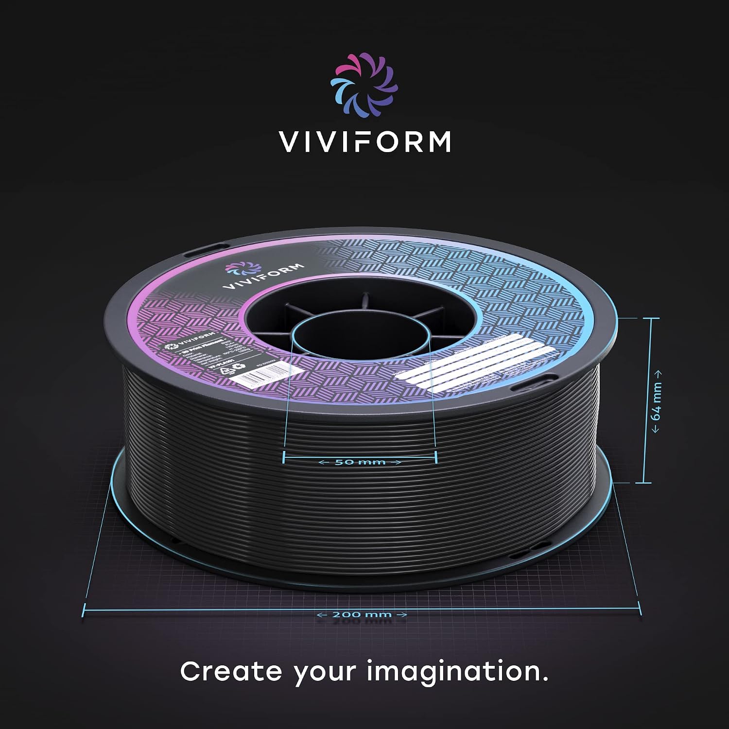 Detalle 2 de Viviform VF-PLA101 PLA+-filament, 1 kg, svart, Ø 1,75 mm