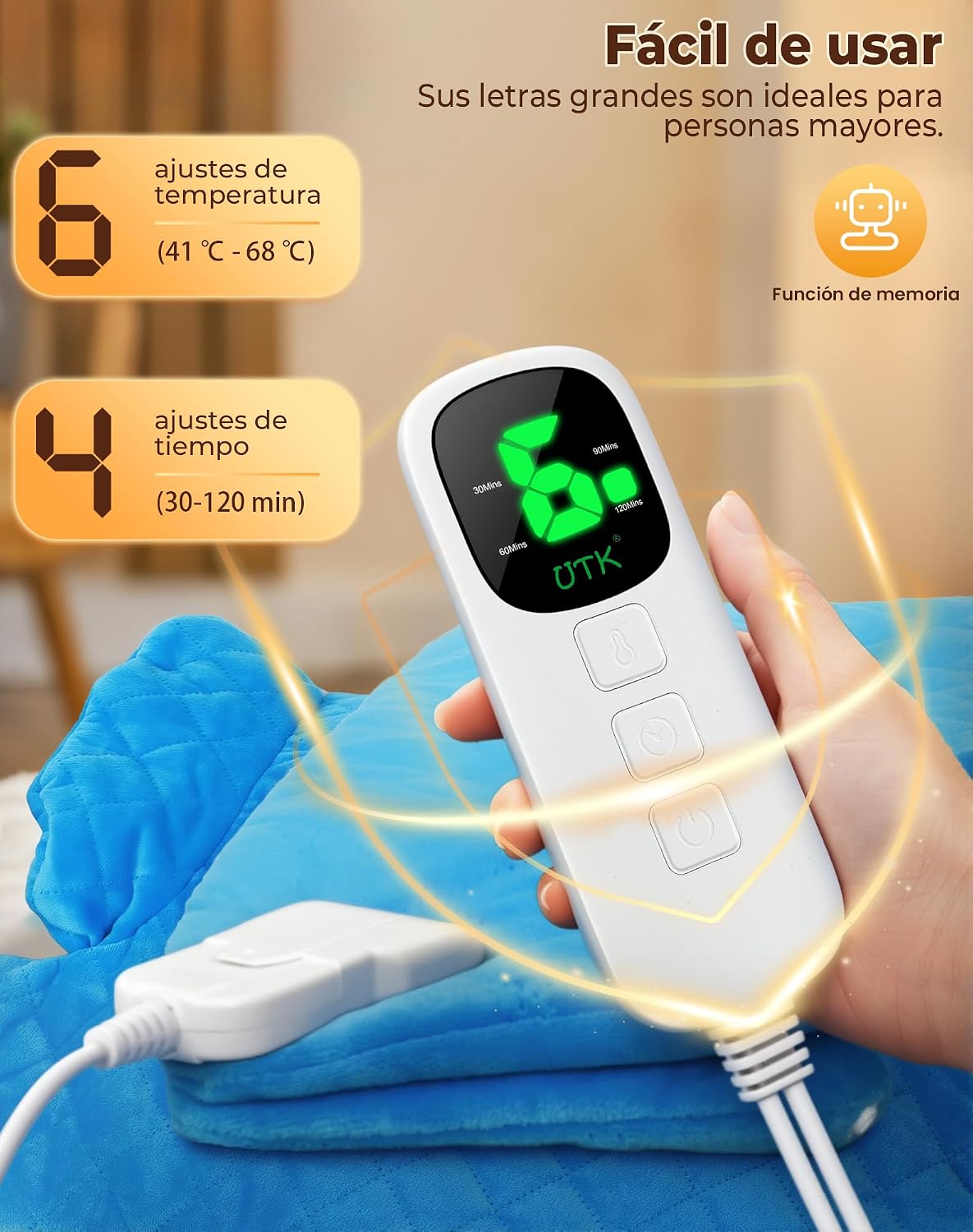 Thumbnail 2 de UTK Coussin Chauffant Cervicales : chaleur jusqu’à 70°C pour cou et épaules (6 niveaux, minuteur)